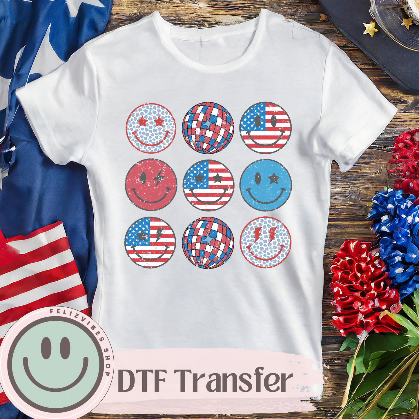 4th July Smileys DTF Print
