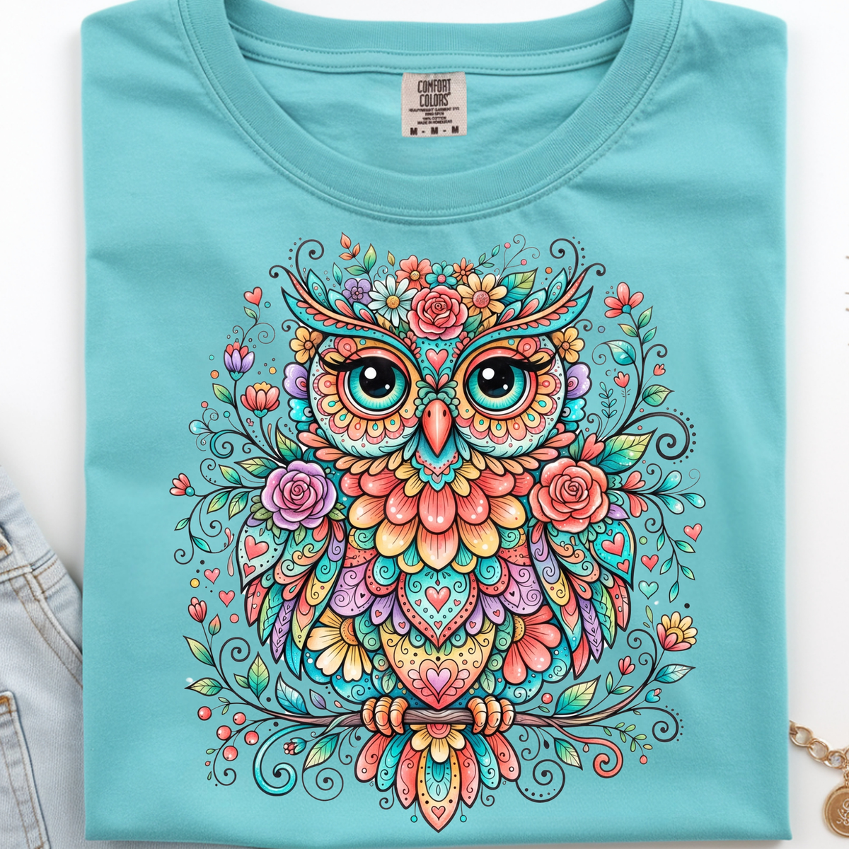 Floral Owl DTF Print