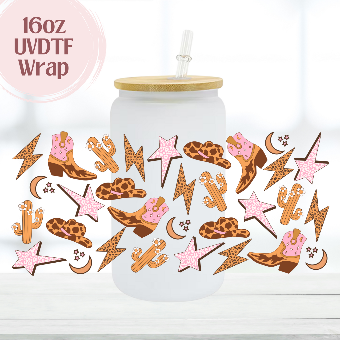 Western Pink 16oz UVDTF Cup Wrap