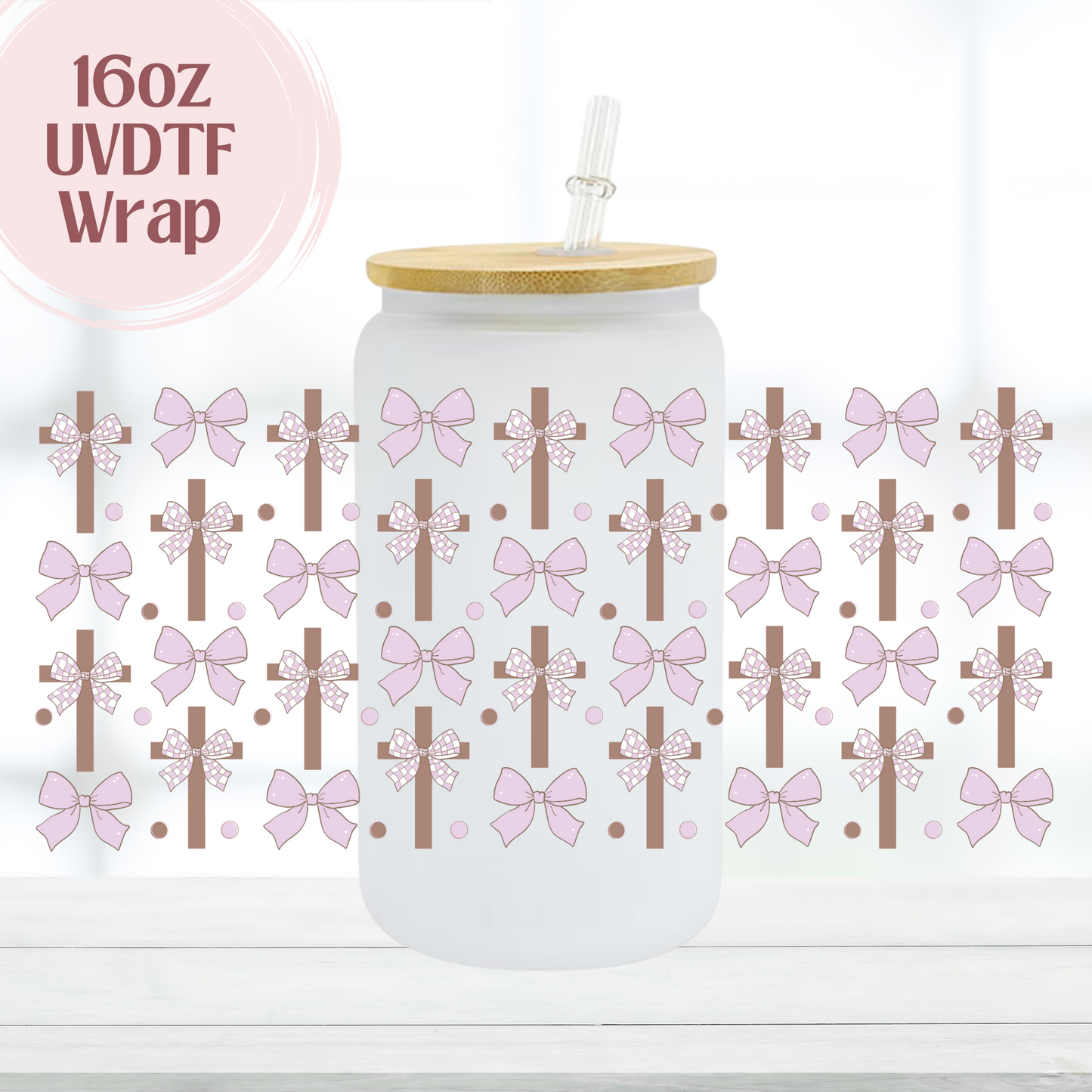 Lilac Bows with Cross 16oz UVDTF Cup Wrap