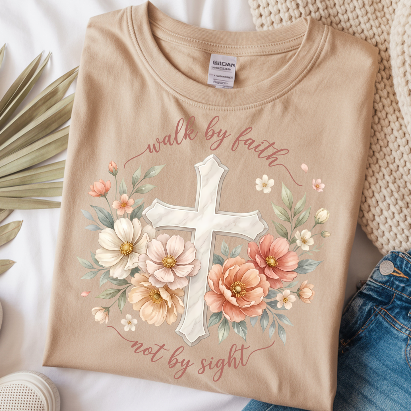 Walk by Faith Floral Cross DTF Print