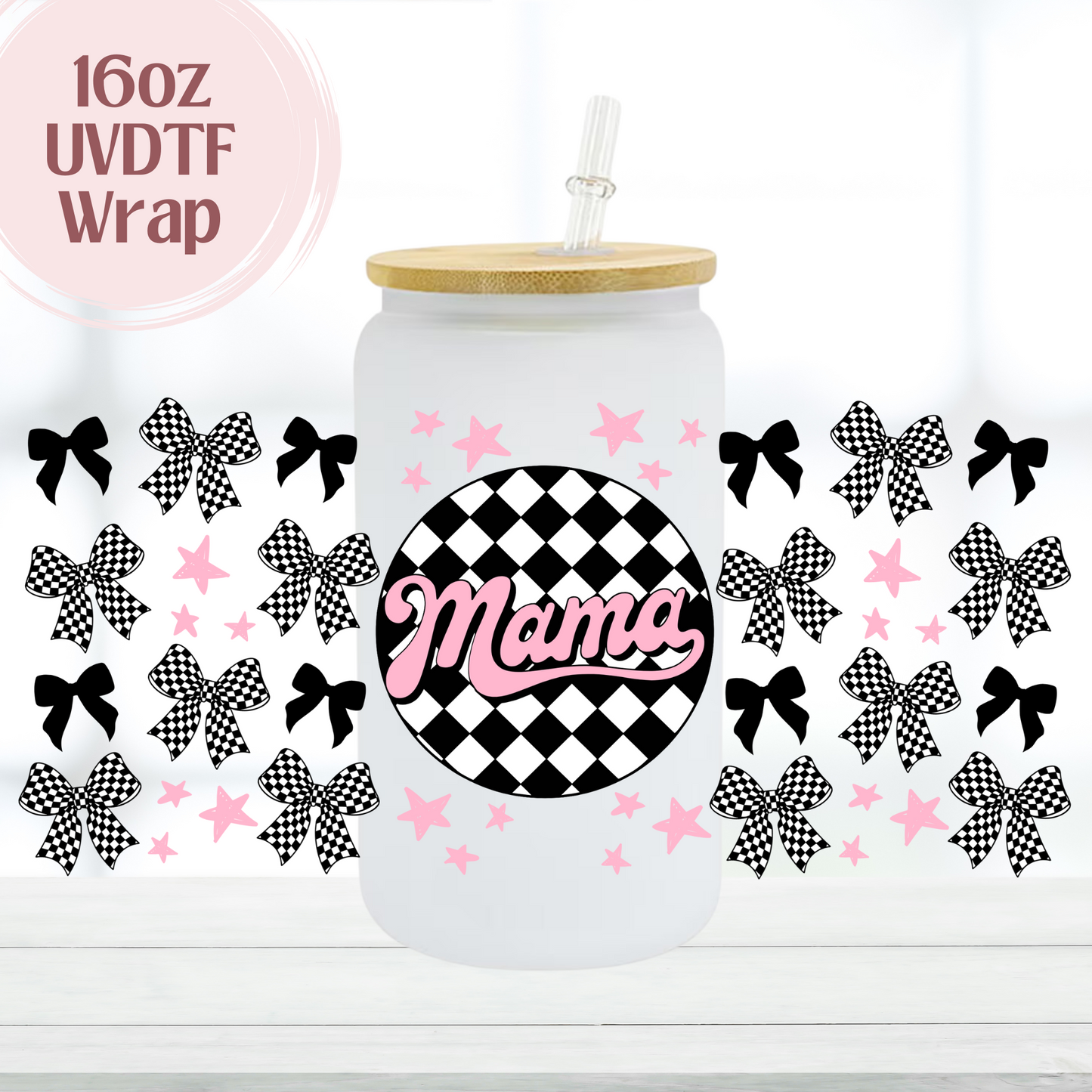 Mama Checkered 16oz UVDTF Cup Wrap