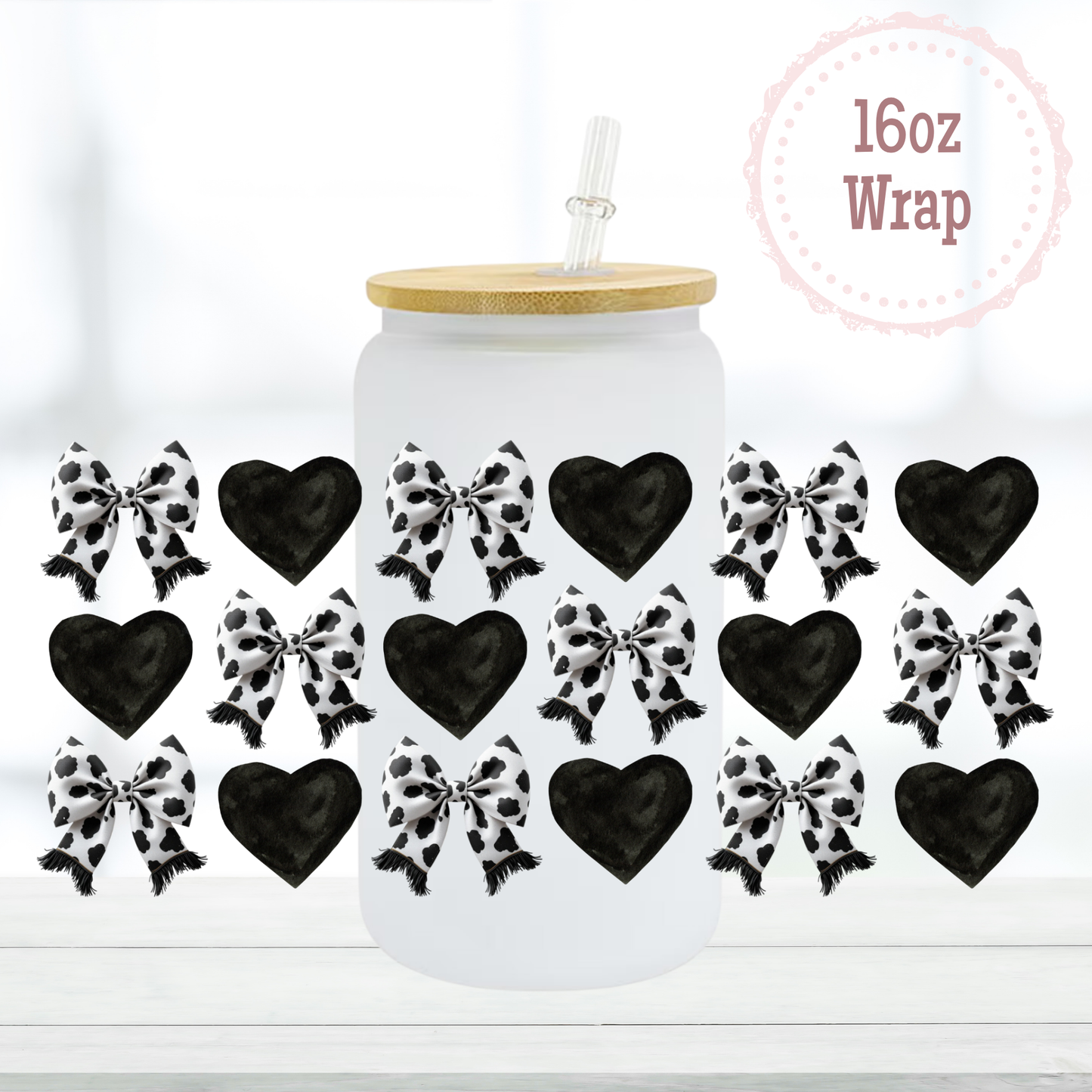 Cow Print Bows 16oz UVDTF Cup Wrap