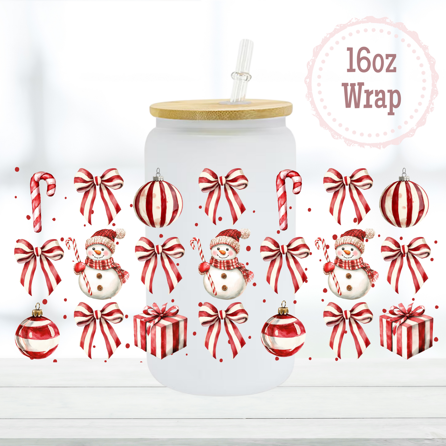 Peppermint Snowmen 16oz UVDTF Cup Wrap