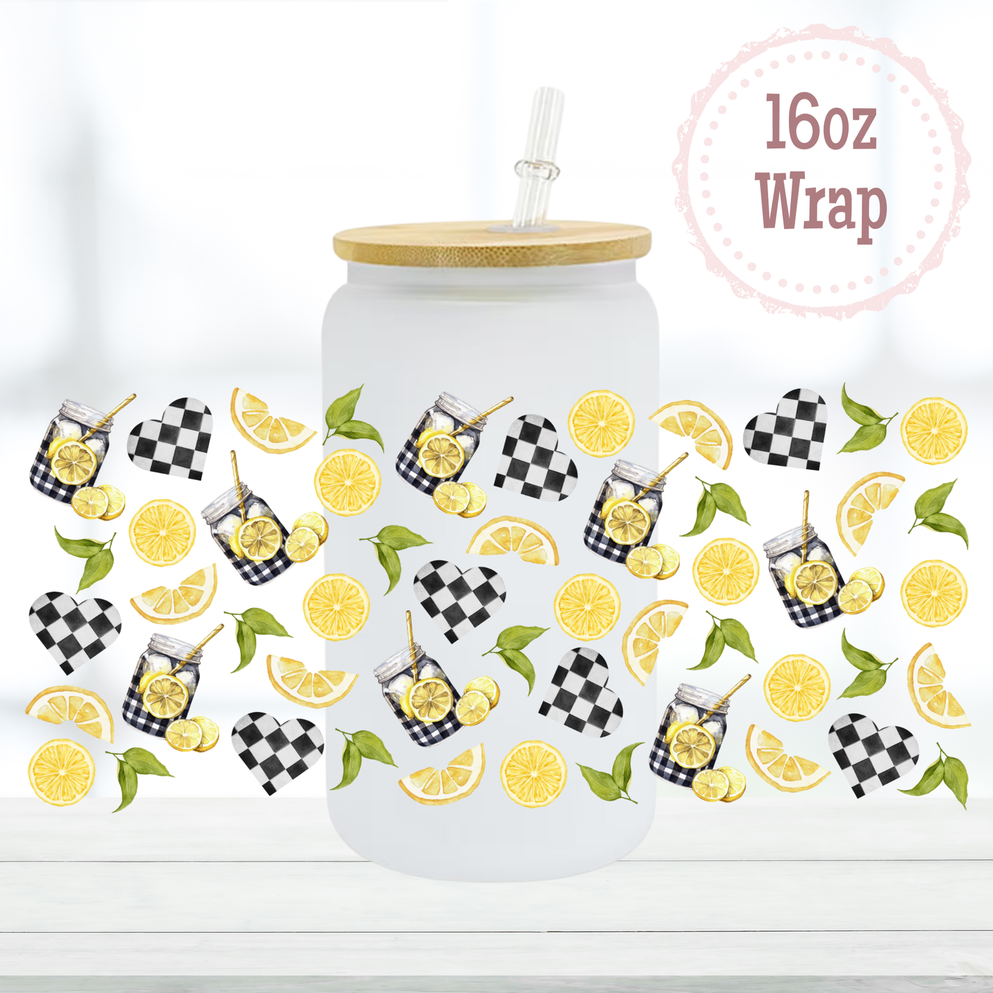 Checkered Lemons 16oz UVDTF Cup Wrap