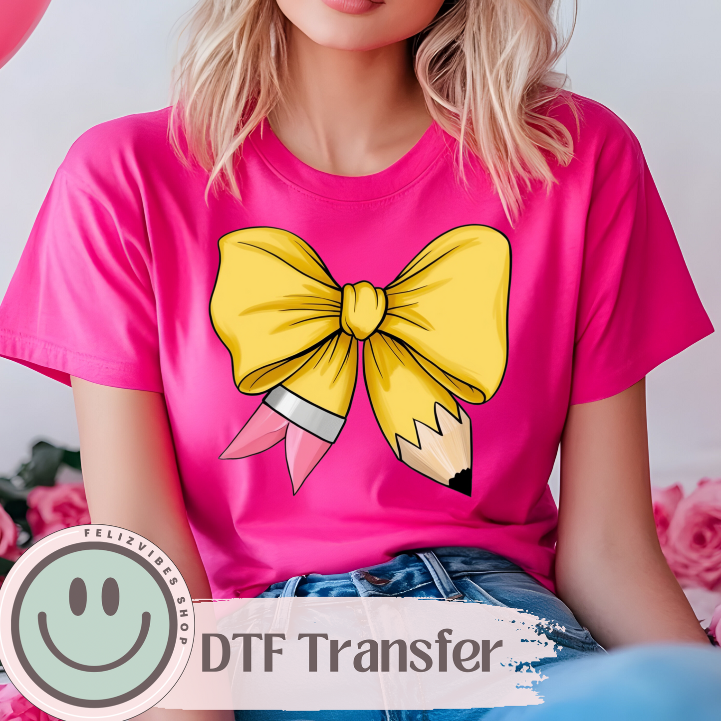 Yellow Pencil Bow DTF Print