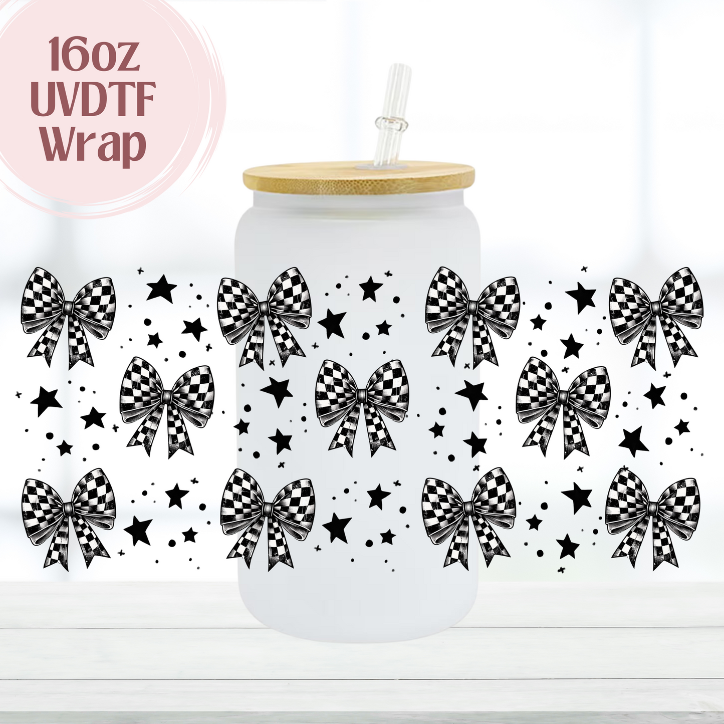Checkered Bows 16oz UVDTF Cup Wrap