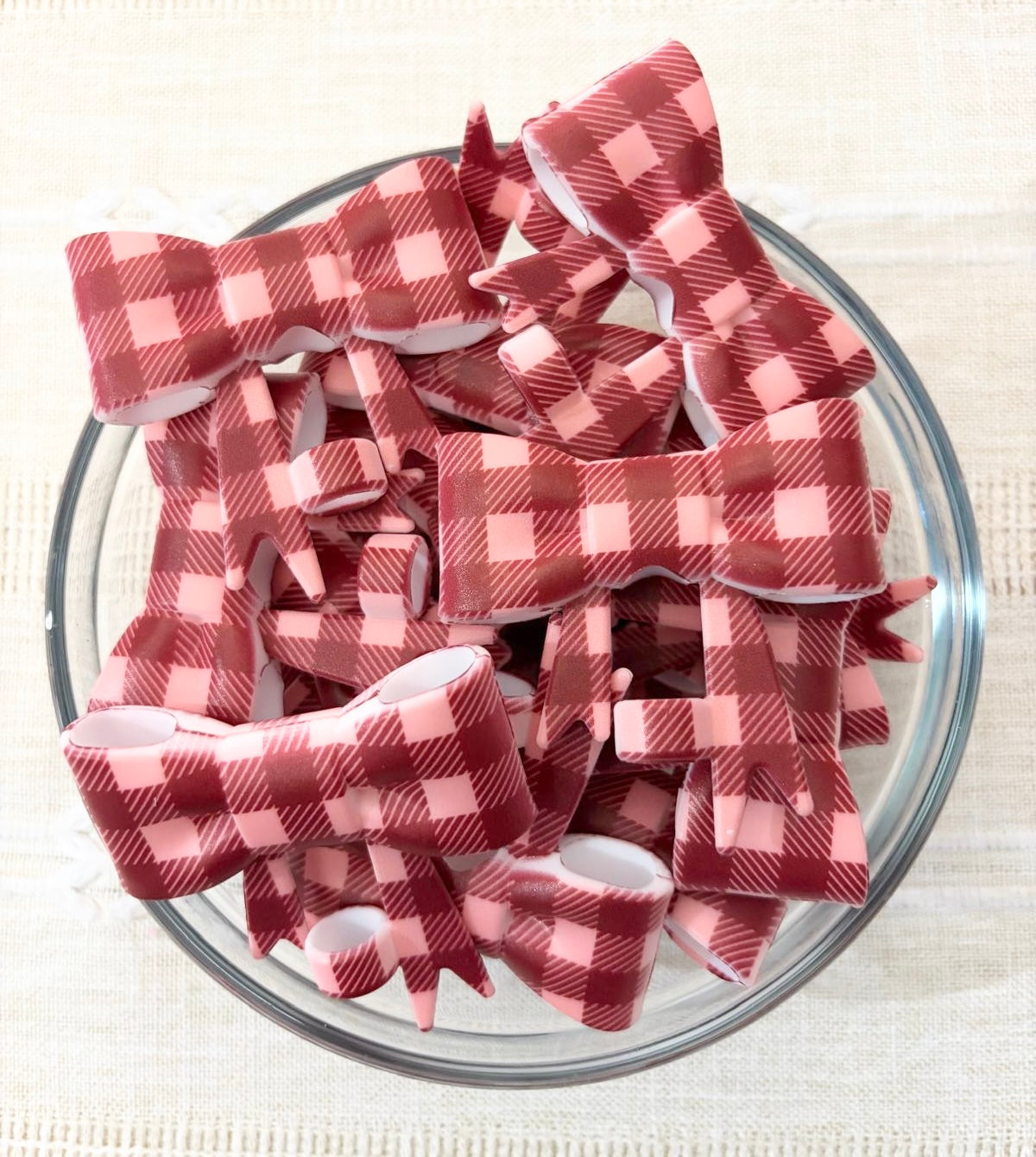 Red Plaid Silicone Bow Straw Topper