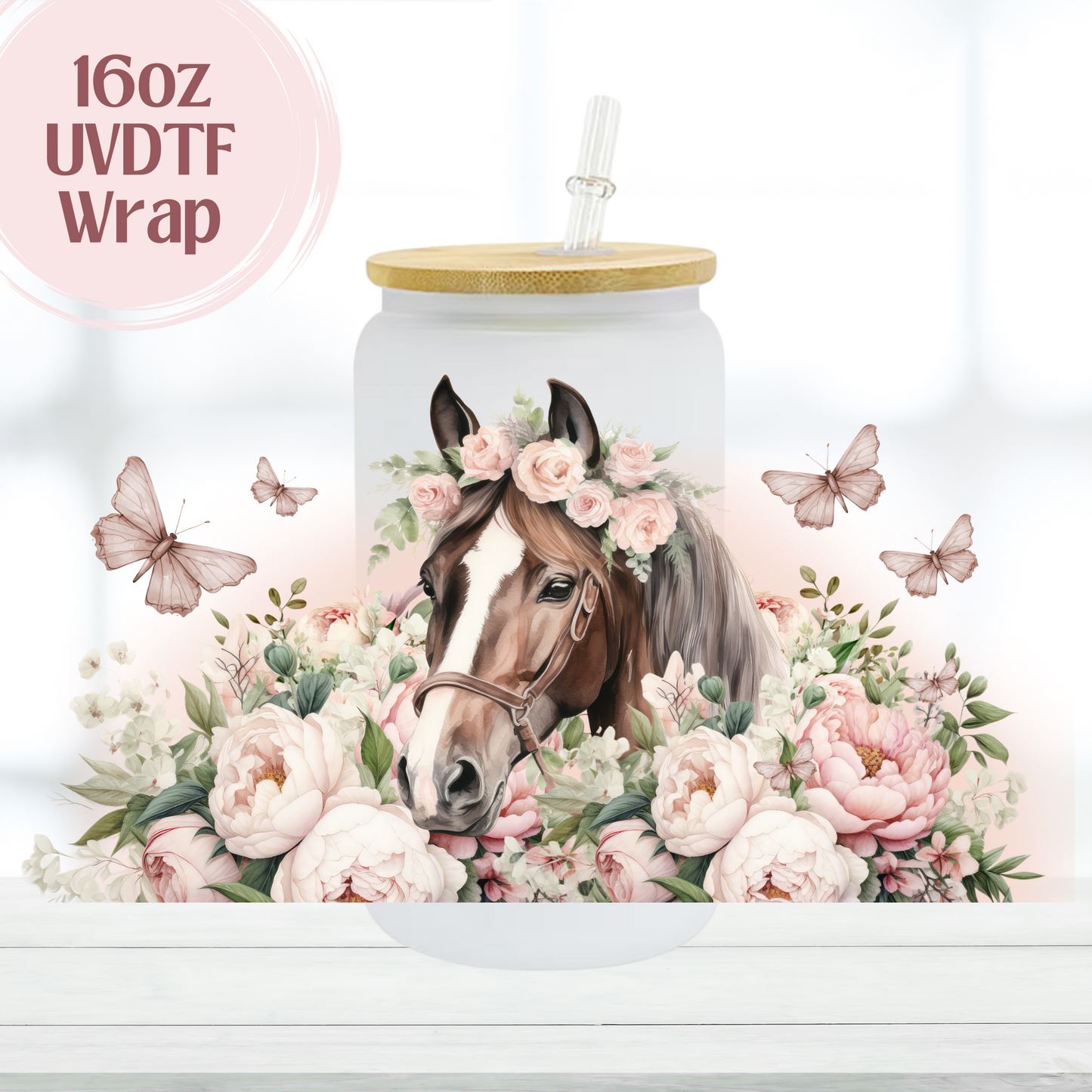 Floral Horse 16oz UVDTF Cup Wrap