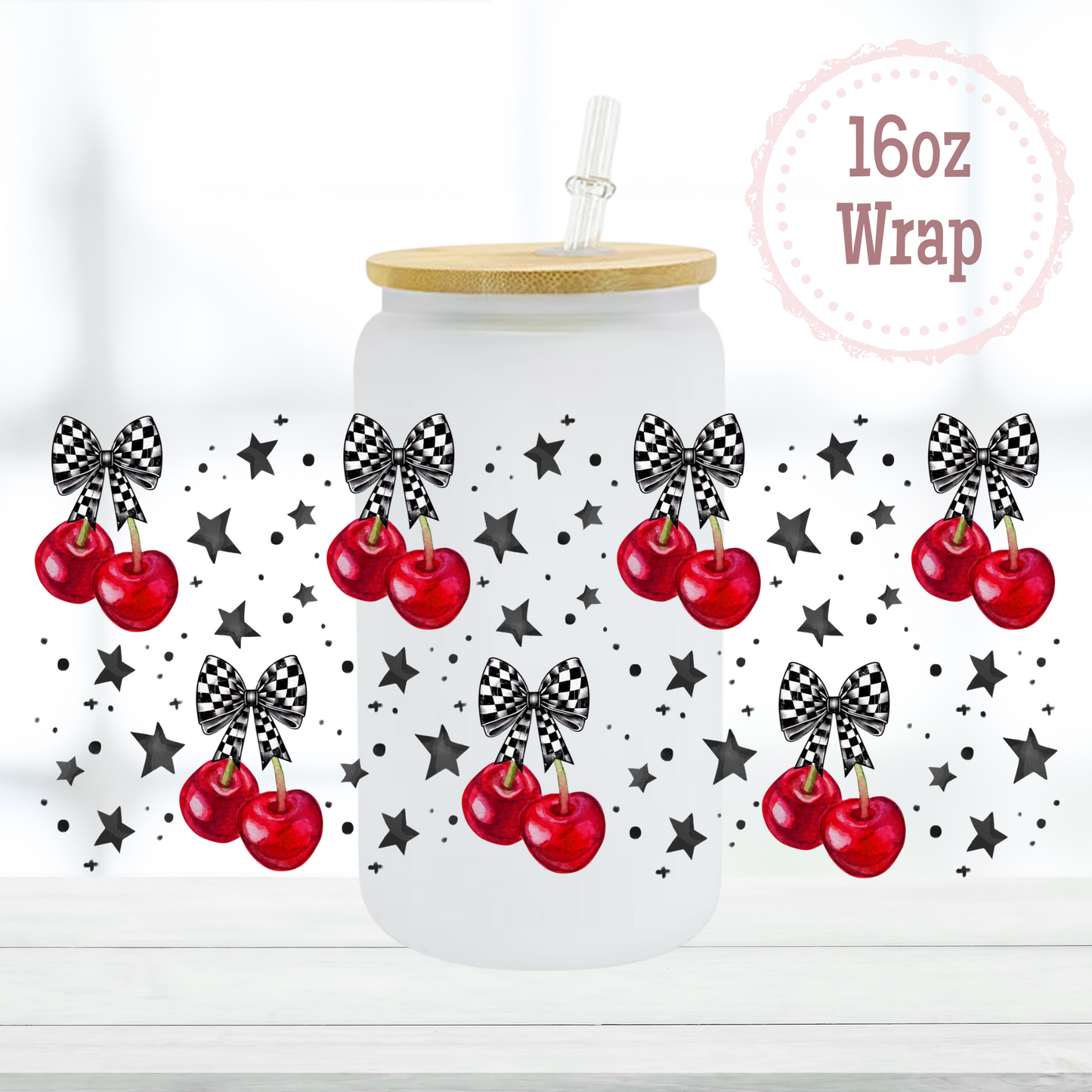 Checkered Cherries 16oz UVDTF Cup Wrap