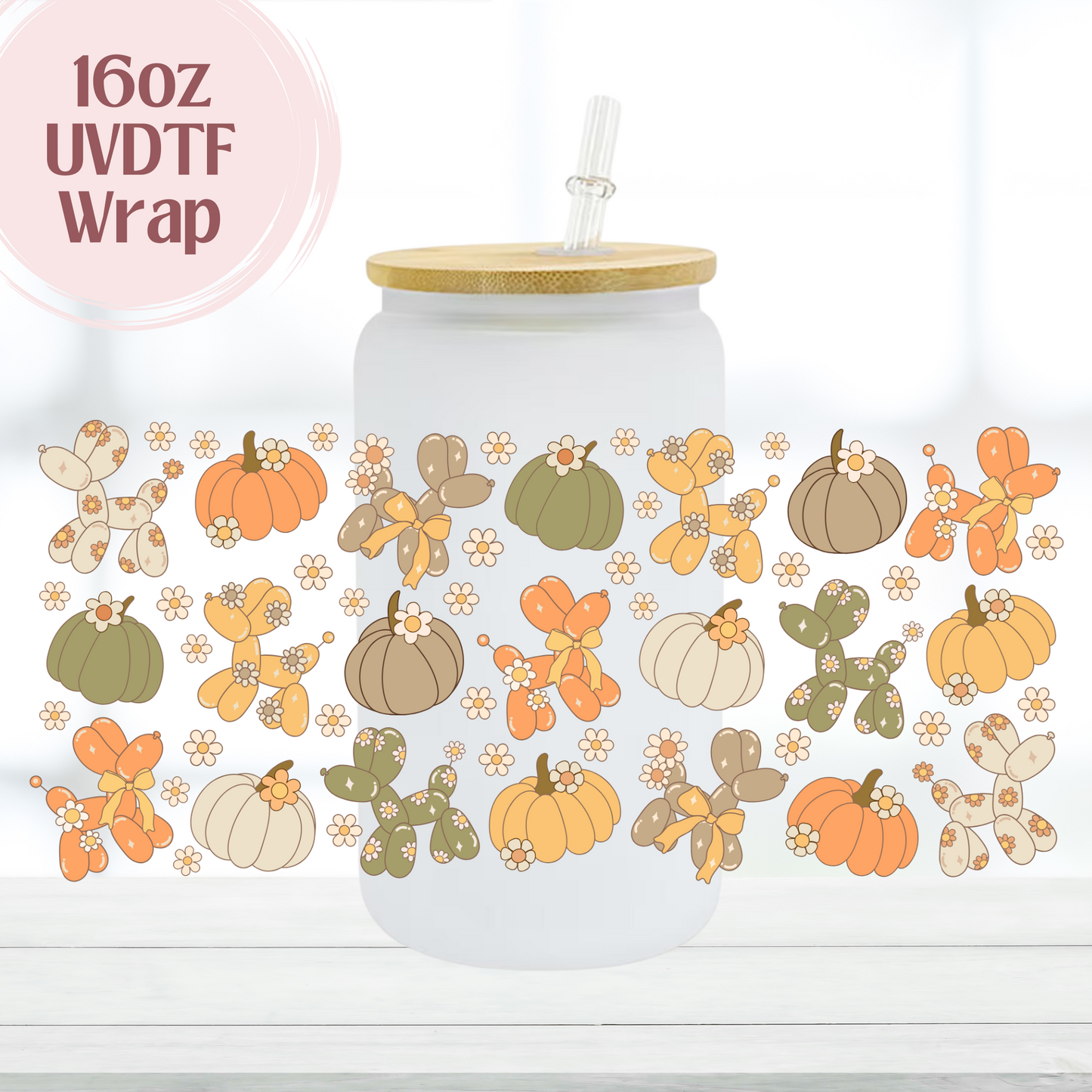 Fall Balloon Dogs 16oz UVDTF Cup Wrap