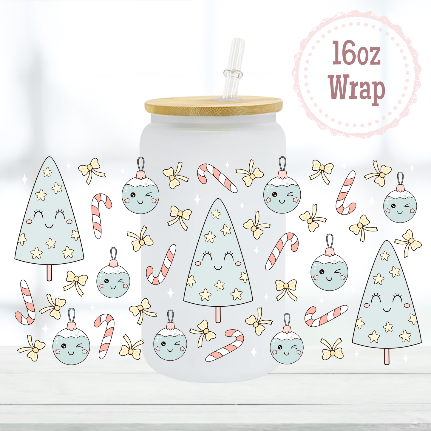 Blue Christmas Tree 16oz UVDTF Cup Wrap