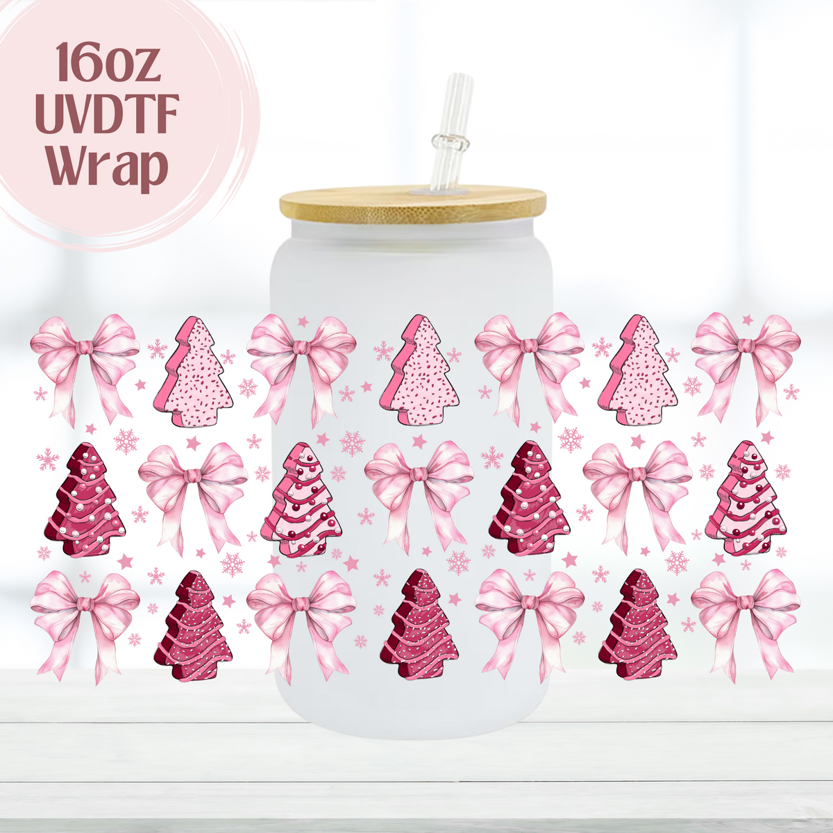 Pink Christmas Cakes 16oz UVDTF Cup Wrap