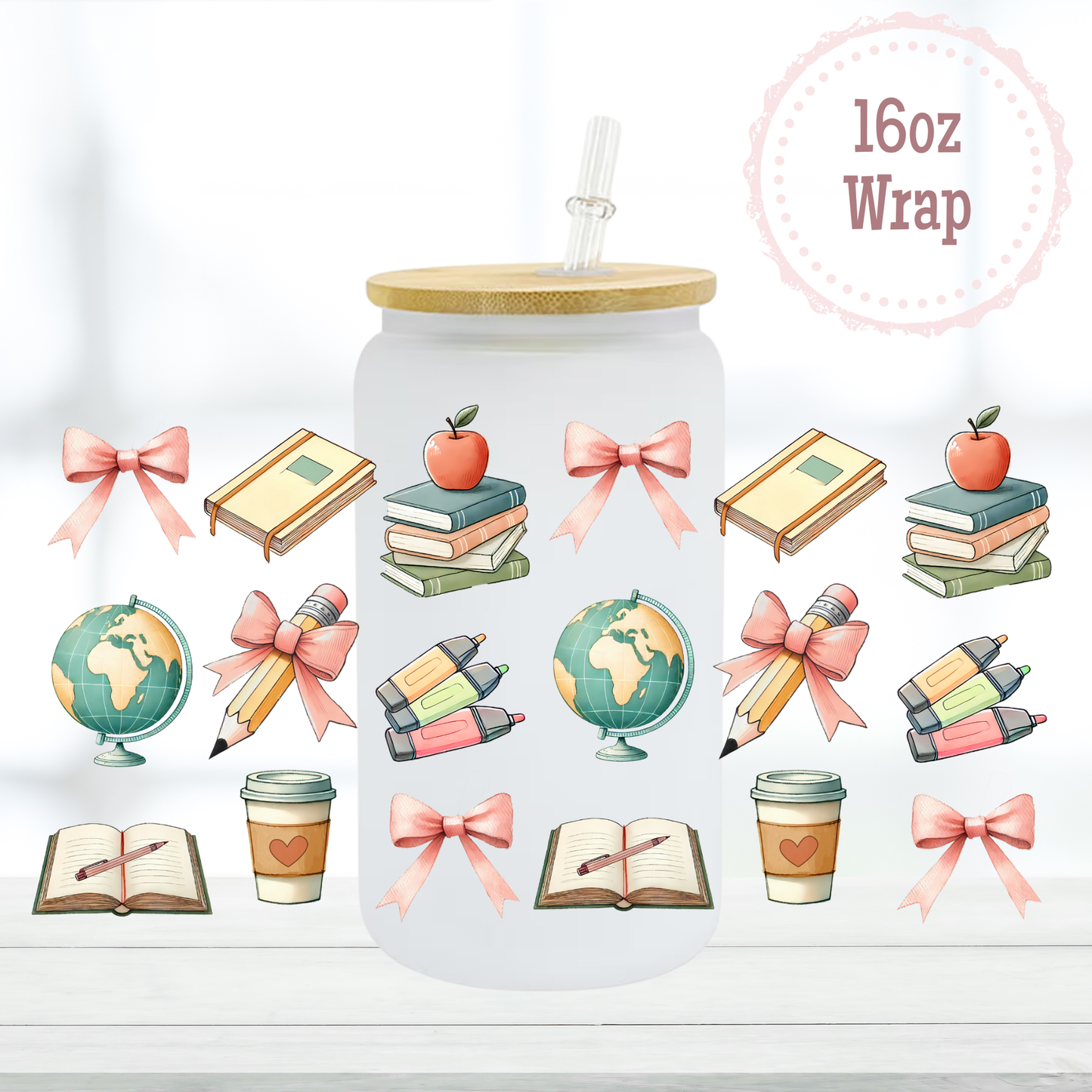 Vintage School Supplies 16oz UVDTF Cup Wrap