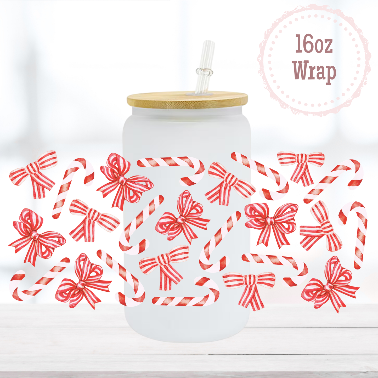 Candy Canes 16oz UVDTF Cup Wrap