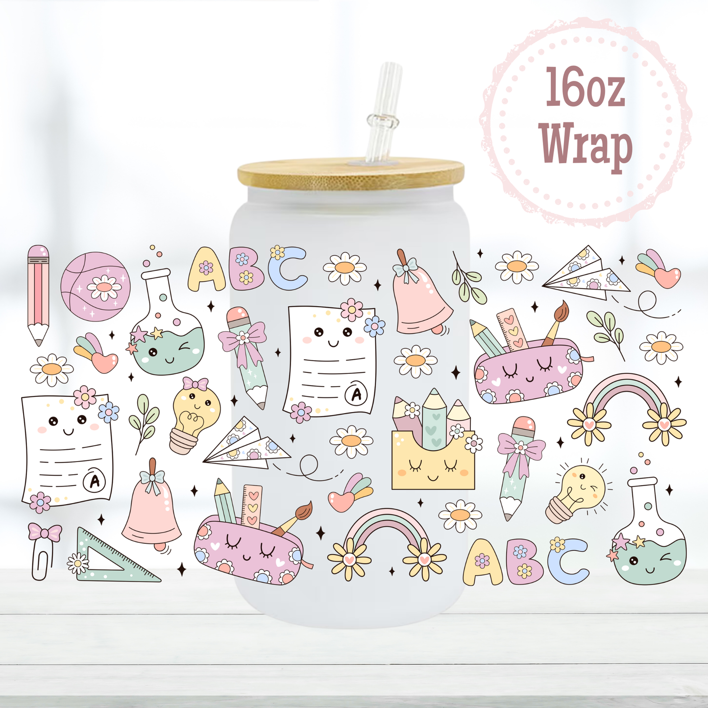 Cute School Supplies 16oz UVDTF Cup Wrap