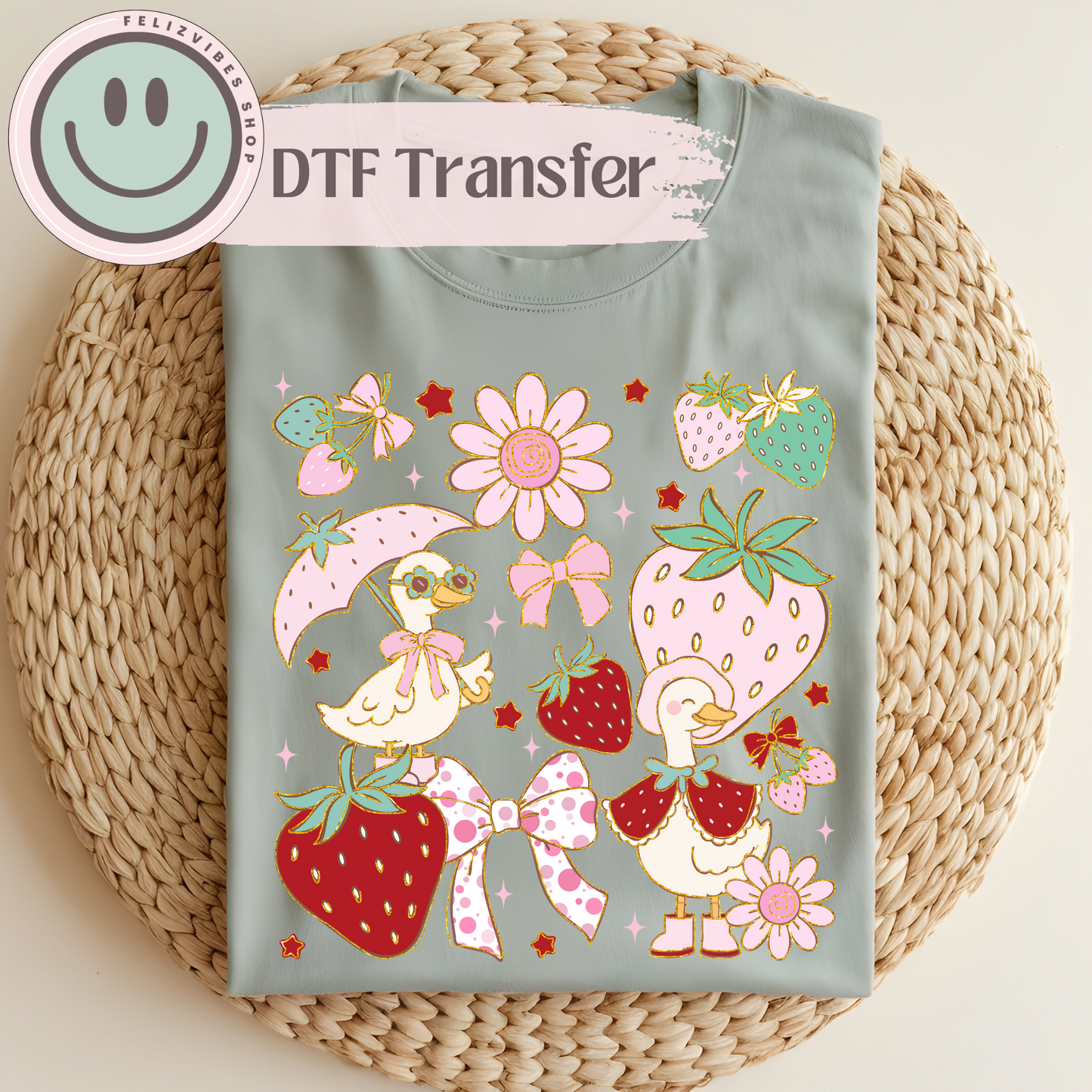 Geese Strawberries DTF Print