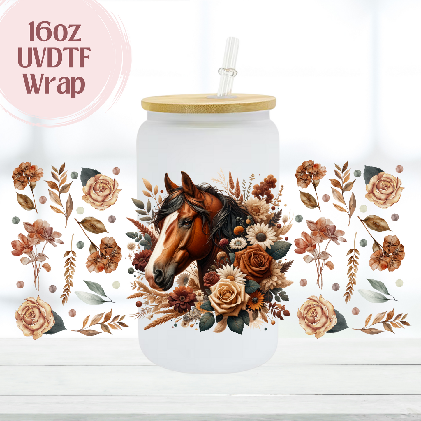 Floral Horse 16oz UVDTF Cup Wrap