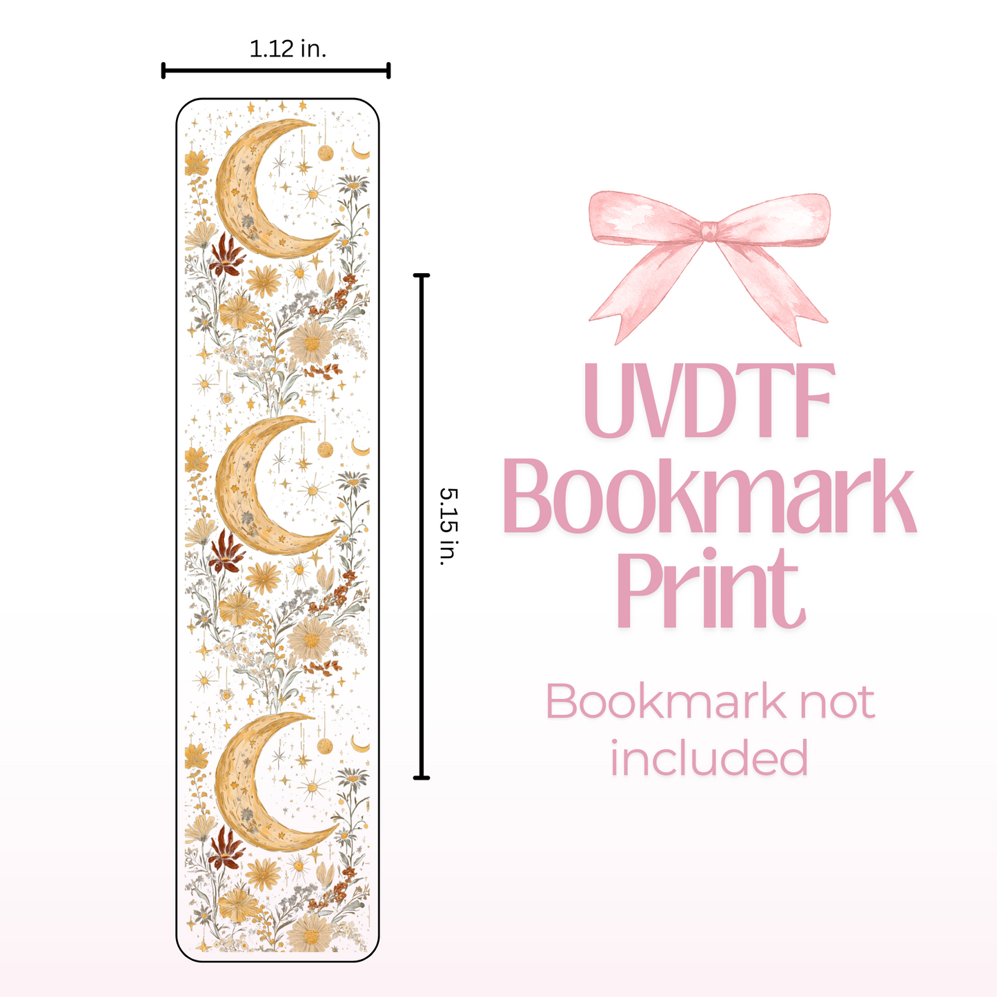 Floral Boho Moon Double Sided Bookmark