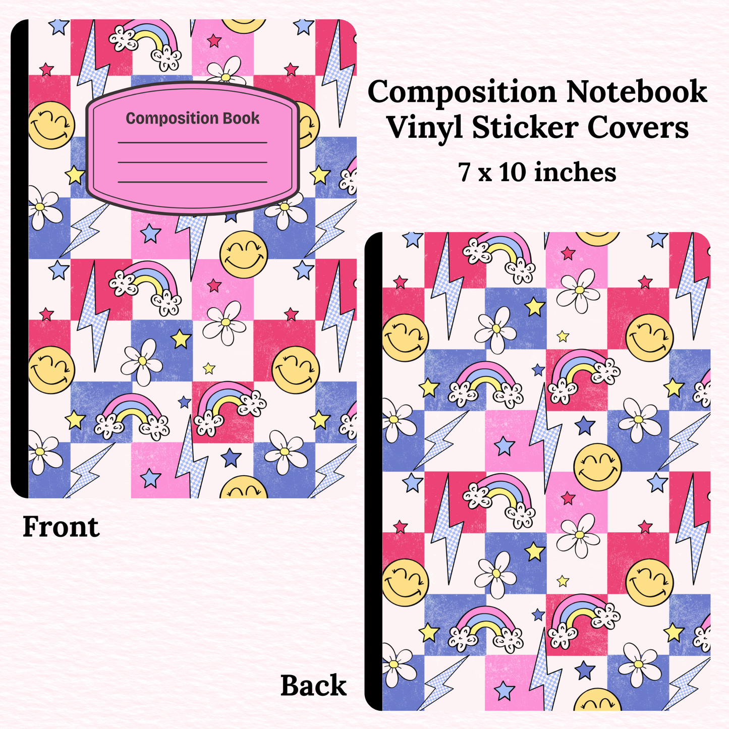 Checkered Colourful Smileys Composition Notebook Vinyl Cover