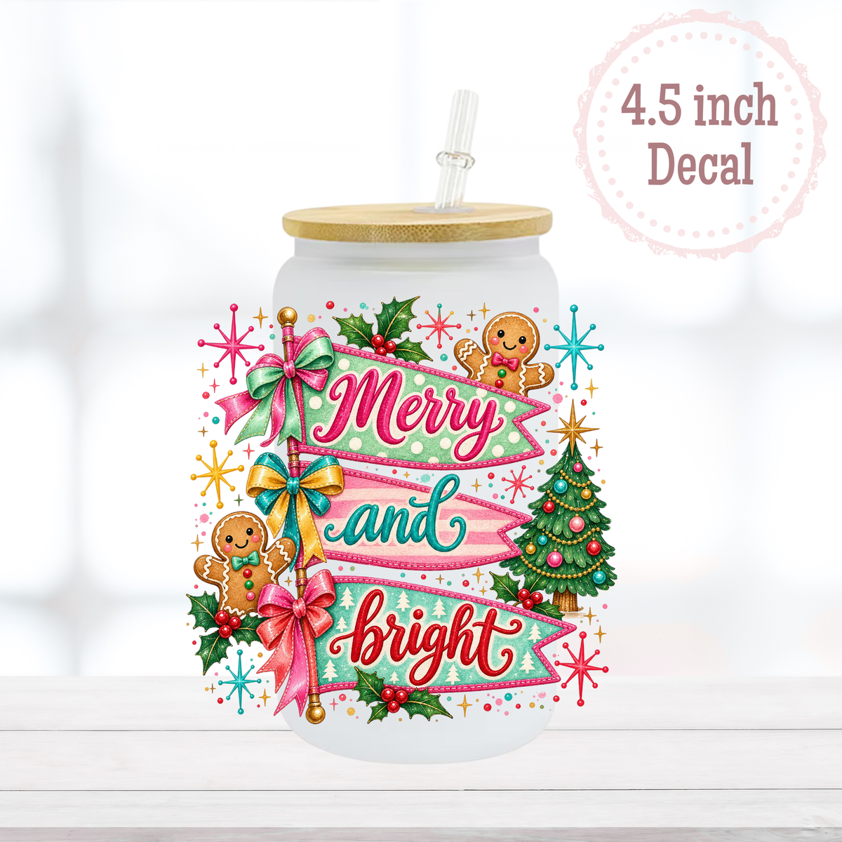 Merry & Bright UVDTF Decal