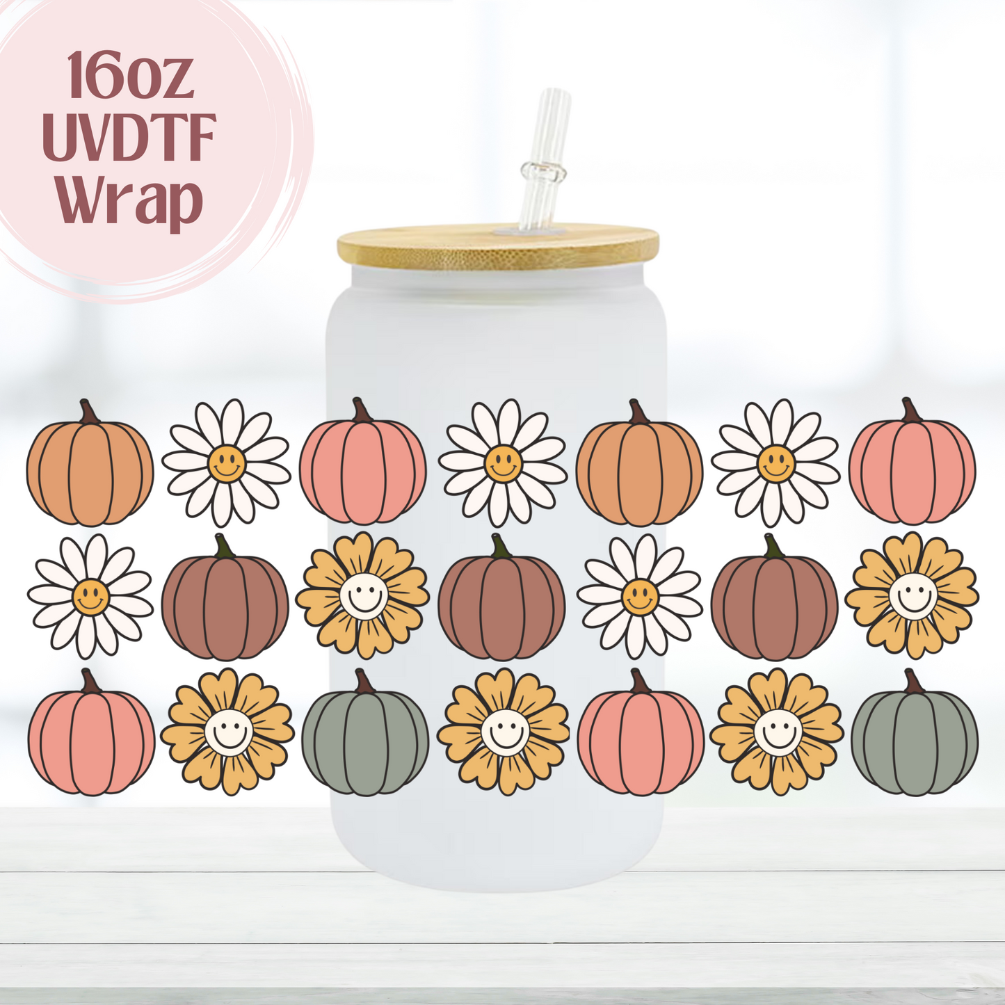 Smiley Pumpkin 16oz UVDTF Cup Wrap