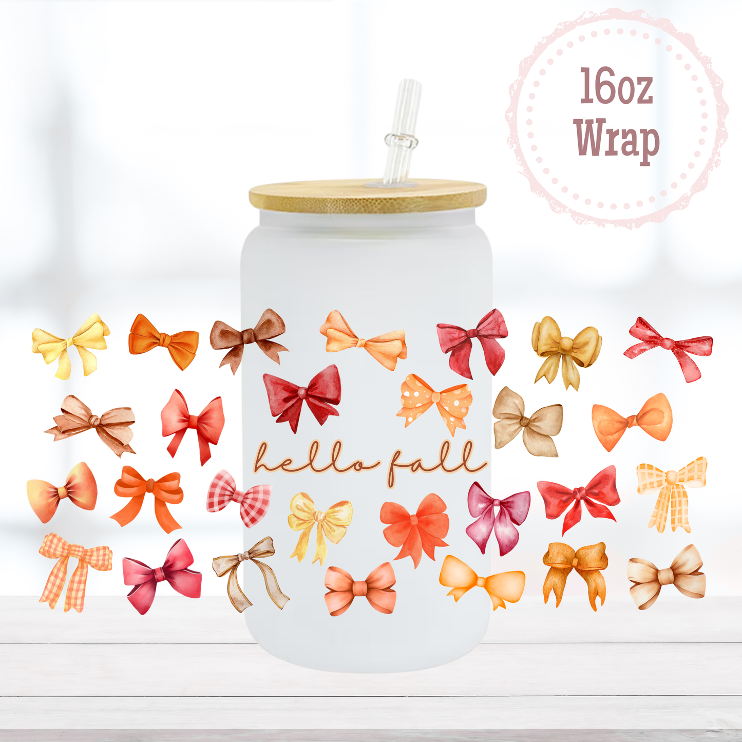 Hello Fall Bows 16oz UVDTF Cup Wrap