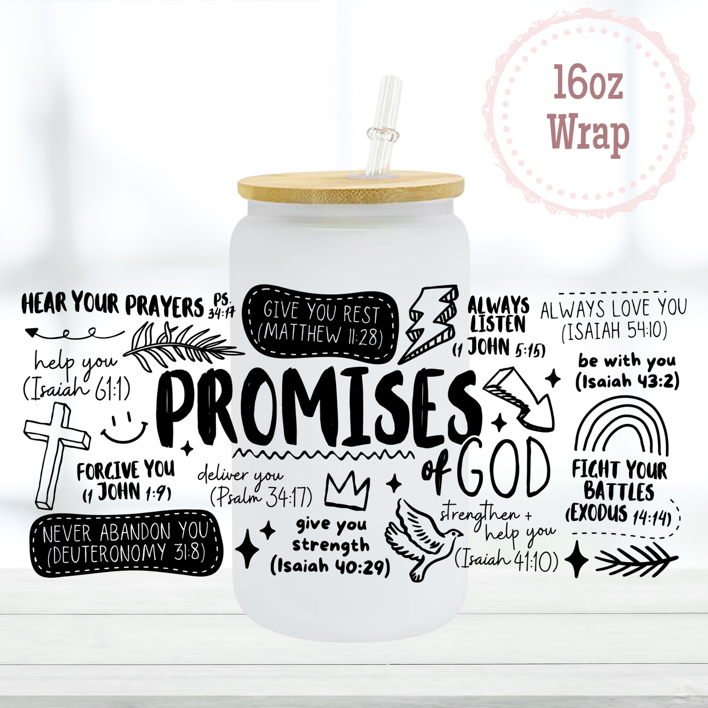Promises of God Black 16oz UVDTF Cup Wrap