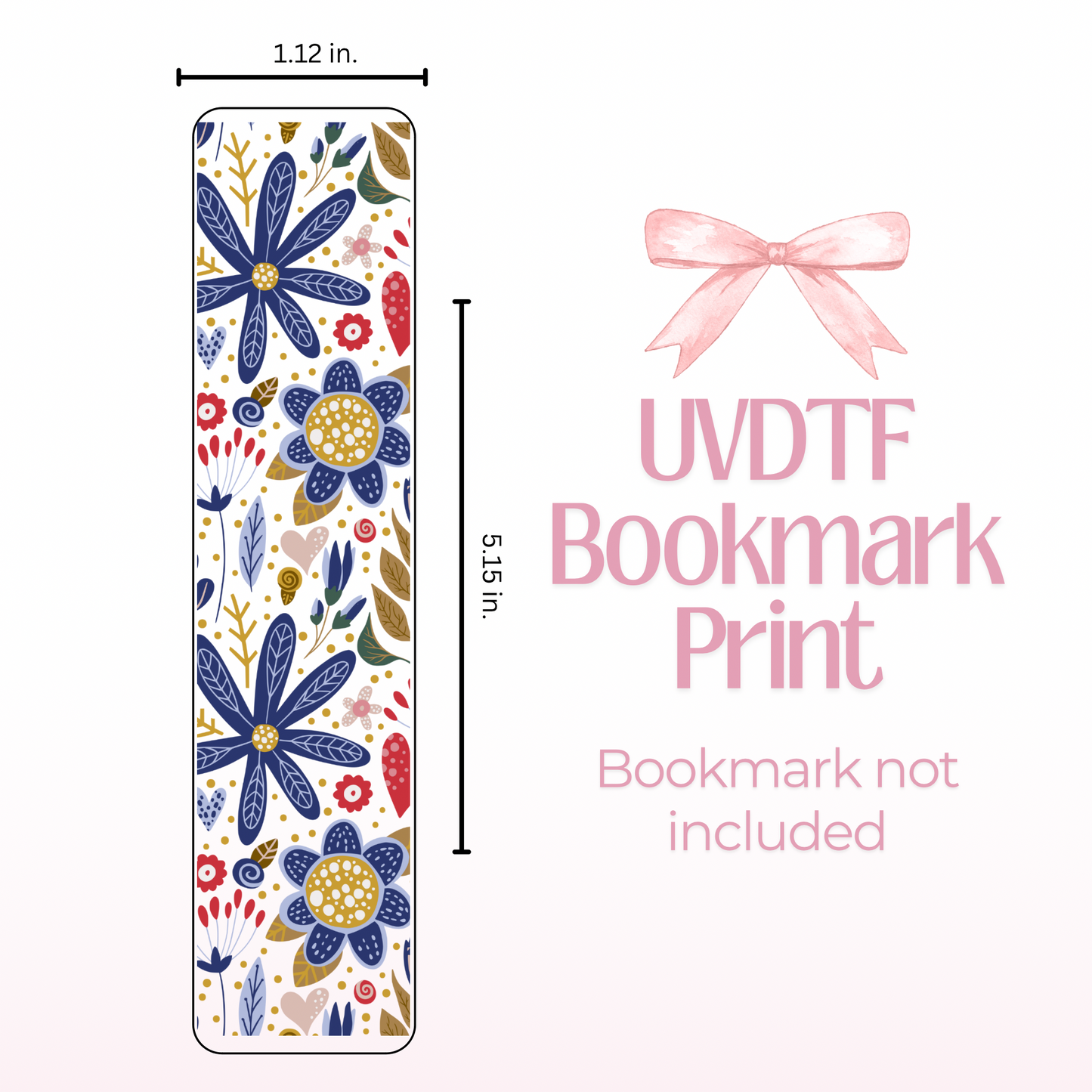 Navy Flowers Double Sided Bookmark