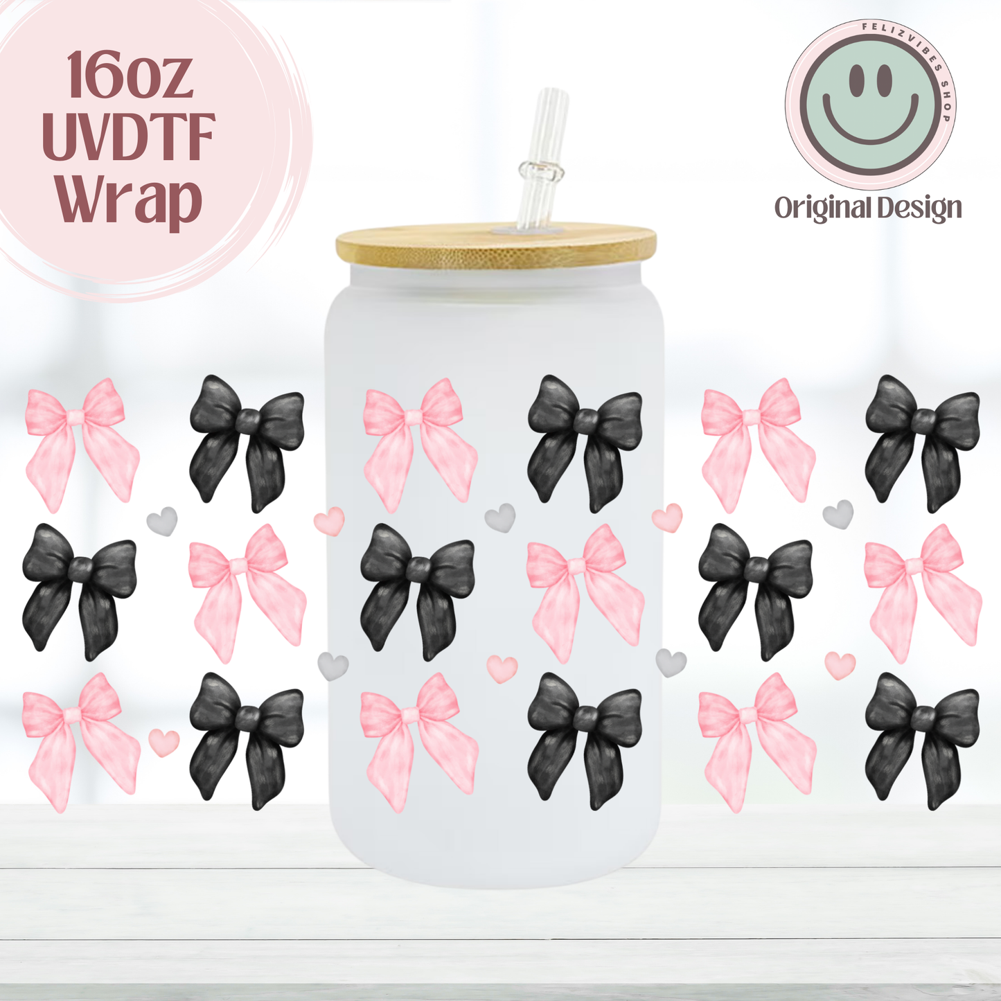 Pink & Black Coquette Bows 16oz UVDTF Cup Wrap