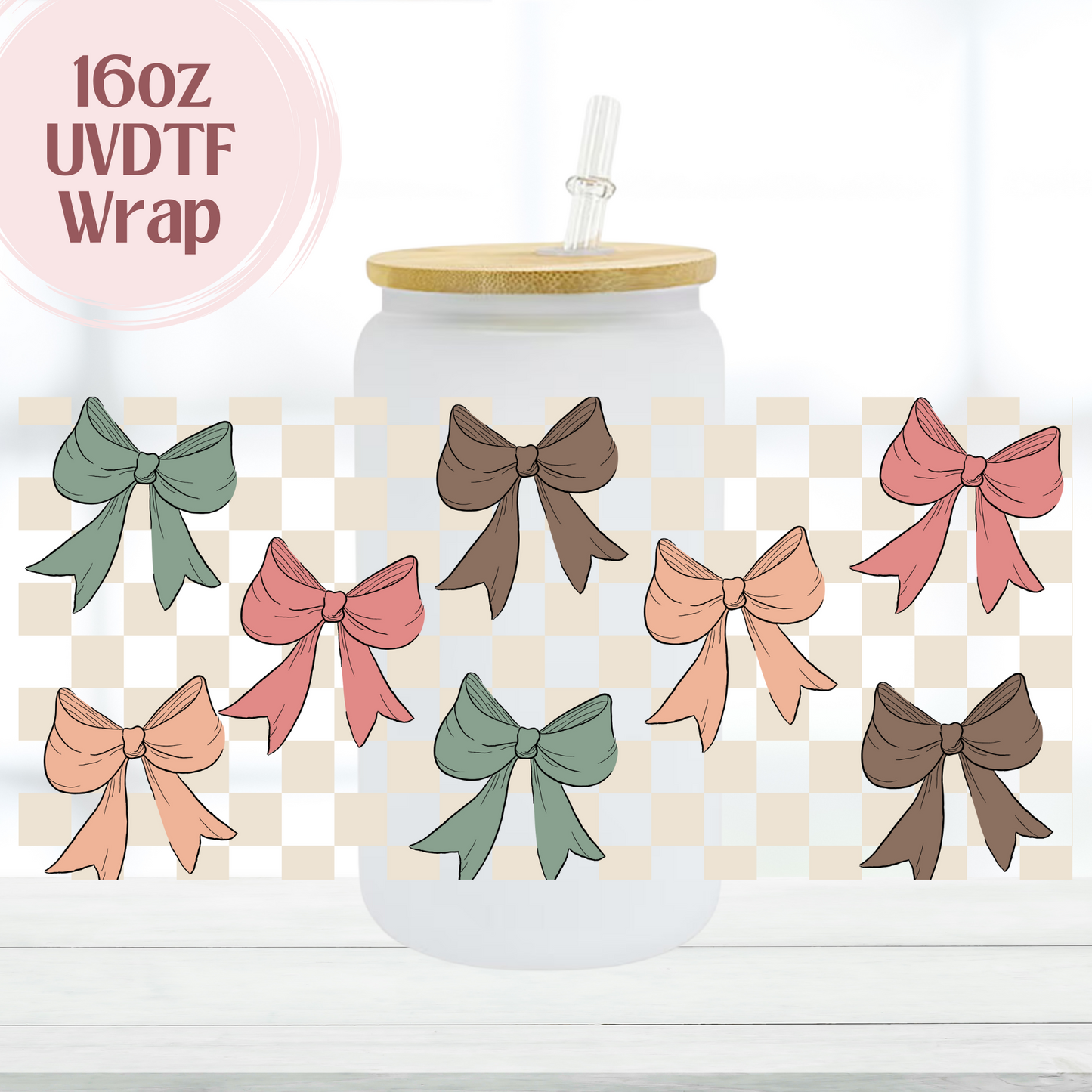 Boho Checkered Bows 16oz UVDTF Cup Wrap