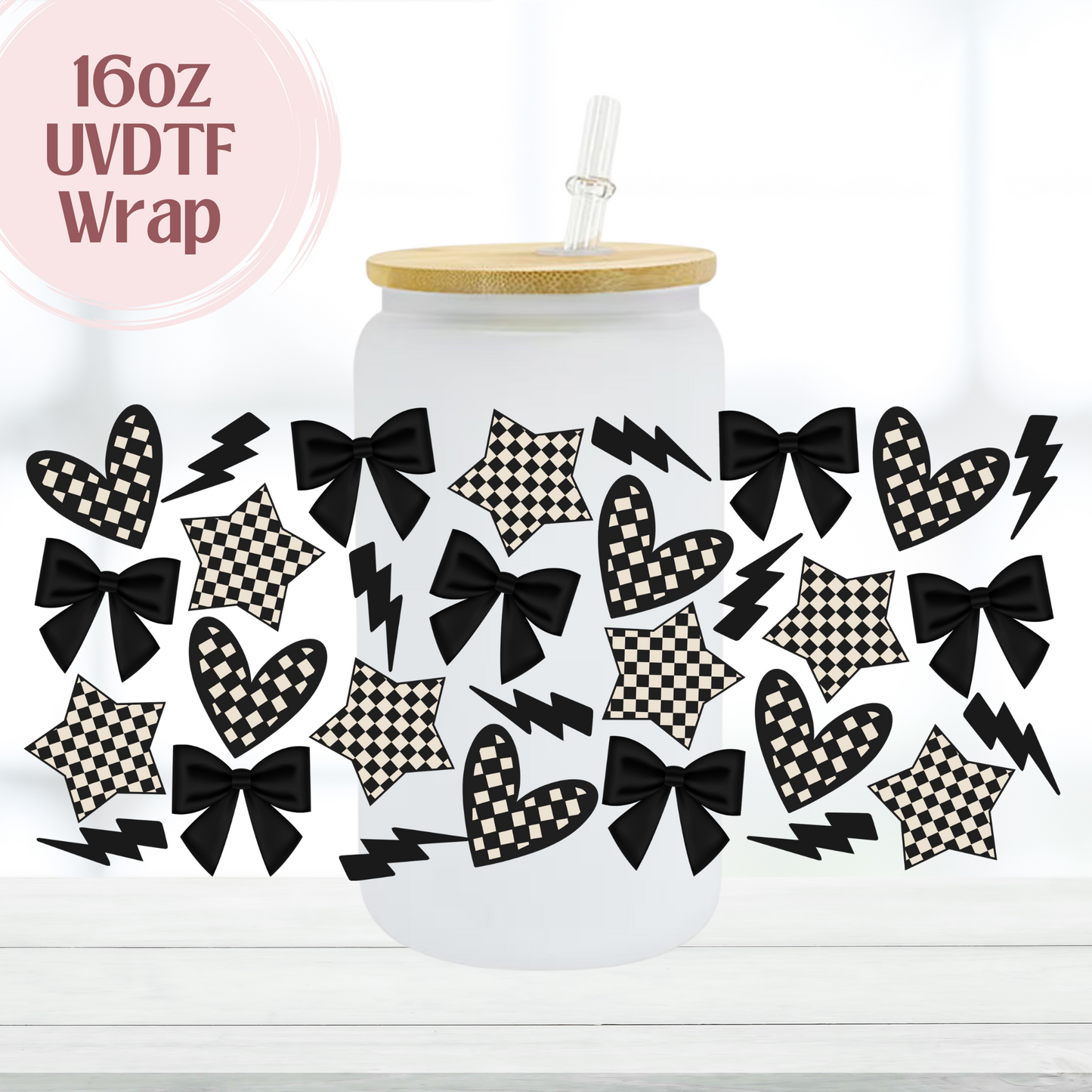 Black Bows Checkered 16oz UVDTF Cup Wrap