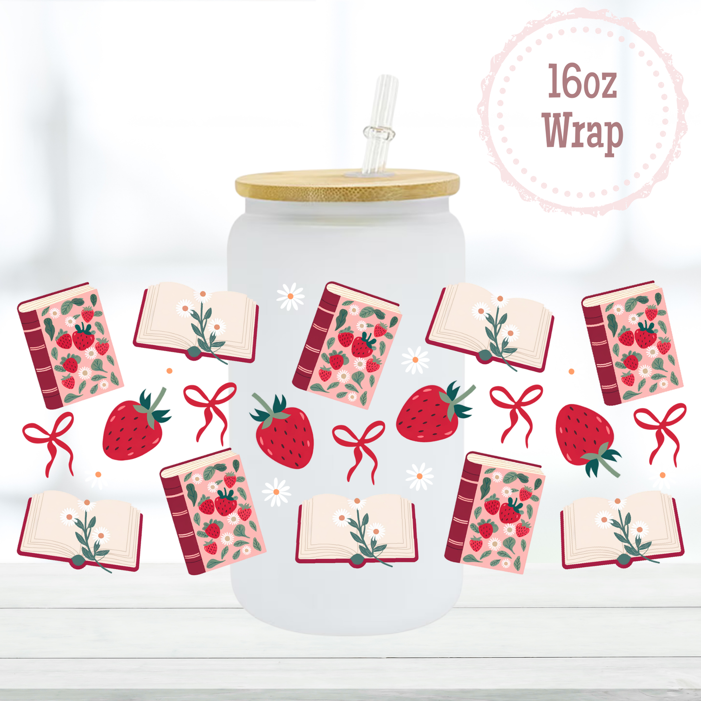 Strawberry Bows 16oz UVDTF Cup Wrap