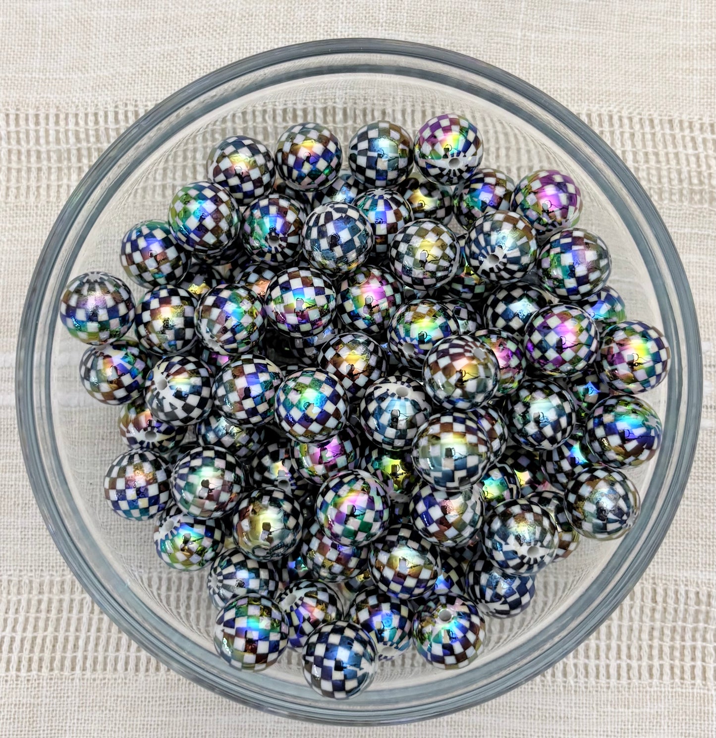 Checkered Black 16mm Acrylic Bead (Pack of 5)