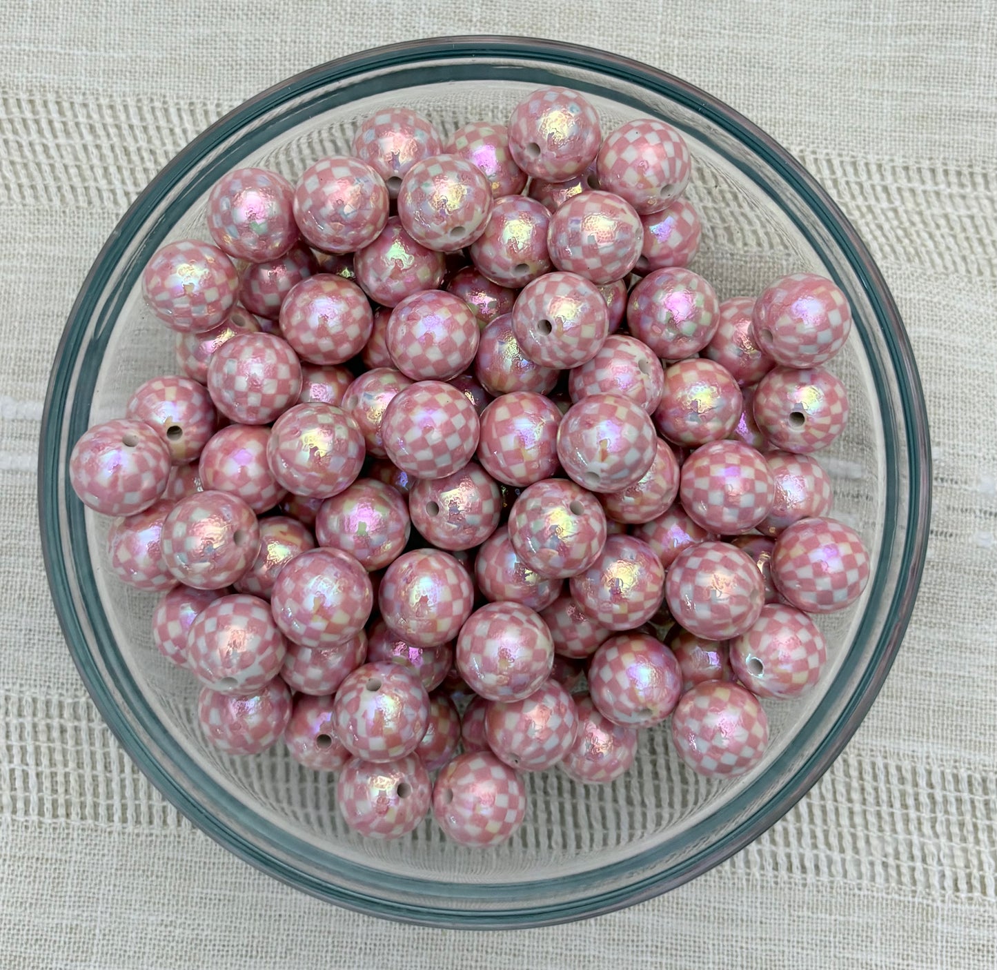 Checkered Pink 16mm Acrylic Bead (Pack of 5)