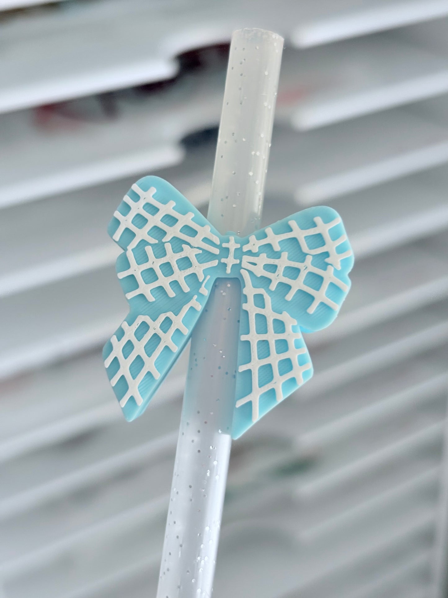 Blue Plaid Bow 3D Straw Topper