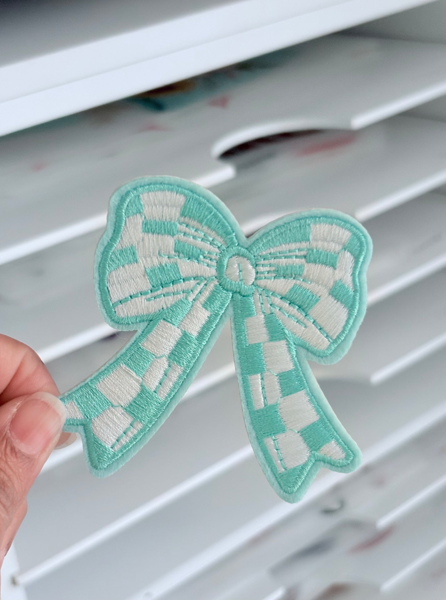 Teal Checkered Bow Patch