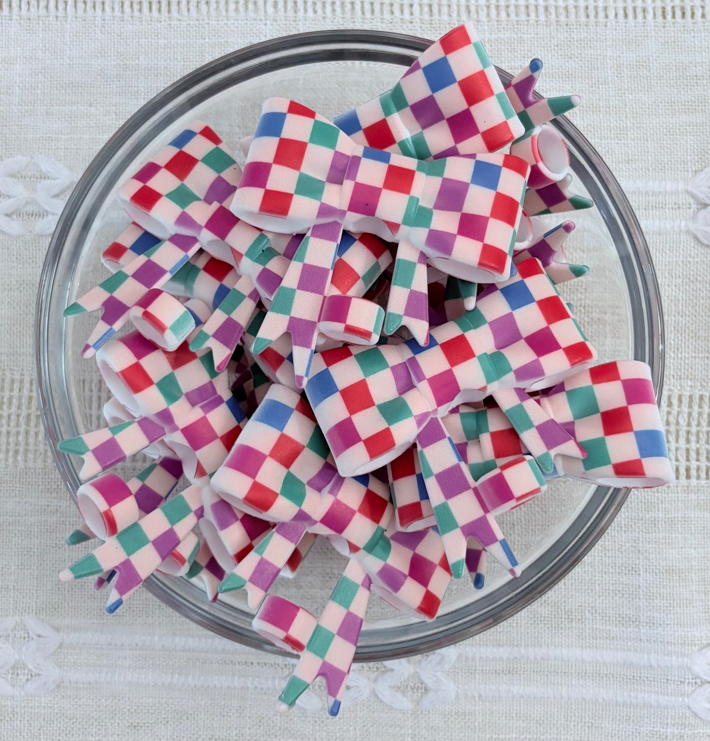 Colourful Checkers Silicone Bow Straw Topper