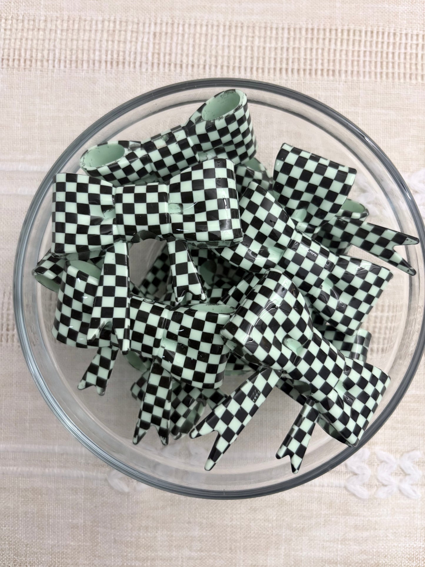 Mint Green Checkered Silicone Straw Topper