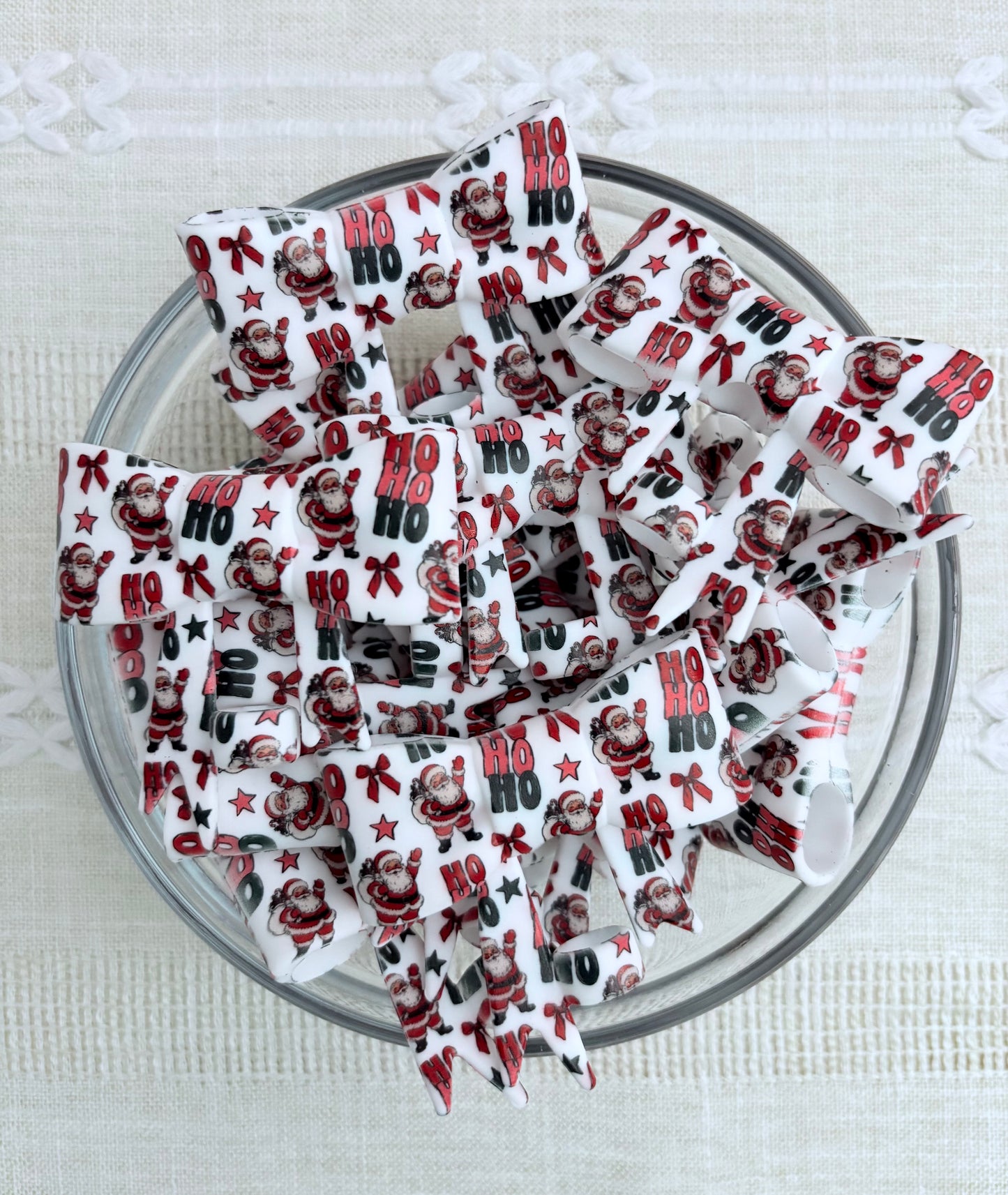 Santa Ho Ho Ho Silicone Bow Straw Topper