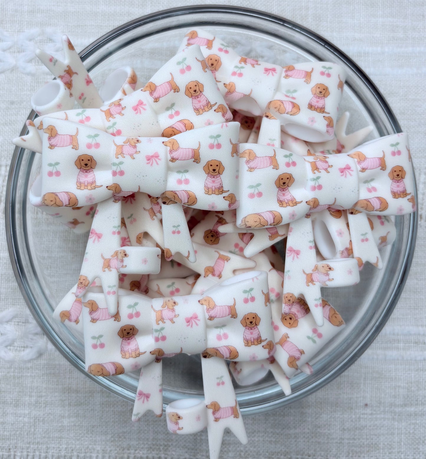 Pink Dachshund Silicone Bow Straw Topper