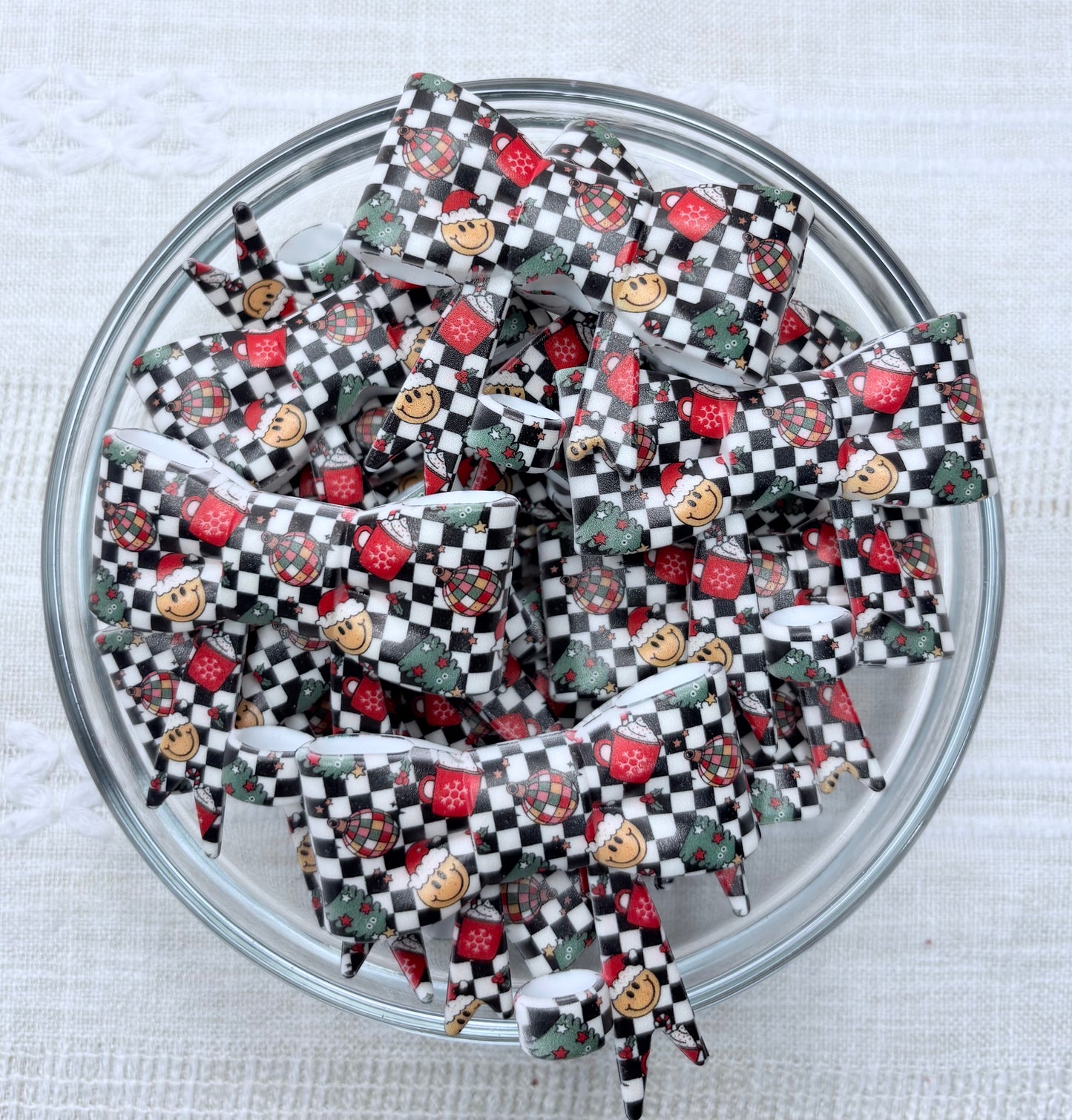 Checkered Christmas Silicone Bow Straw Topper