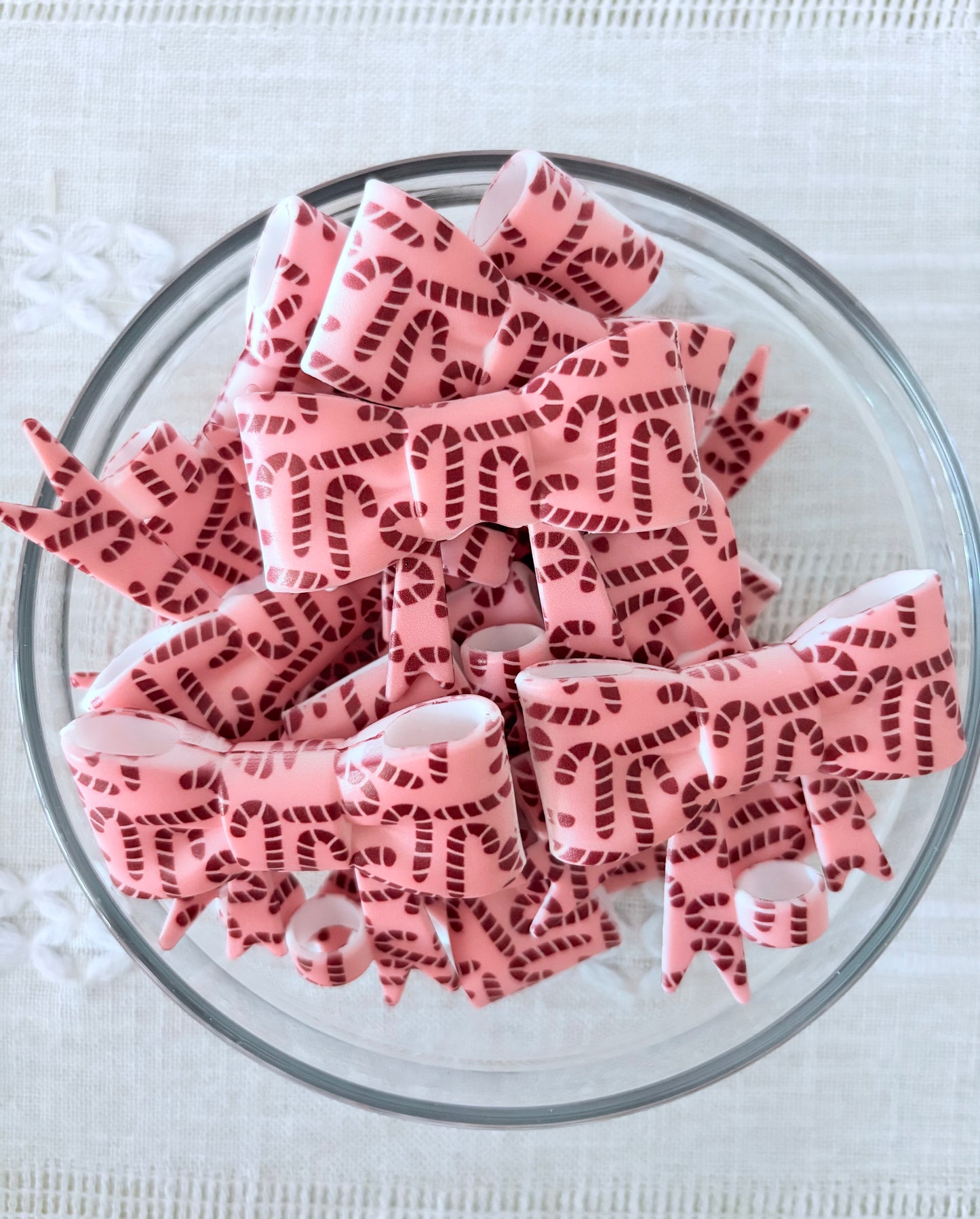 Candy Canes Silicone Bow Straw Topper
