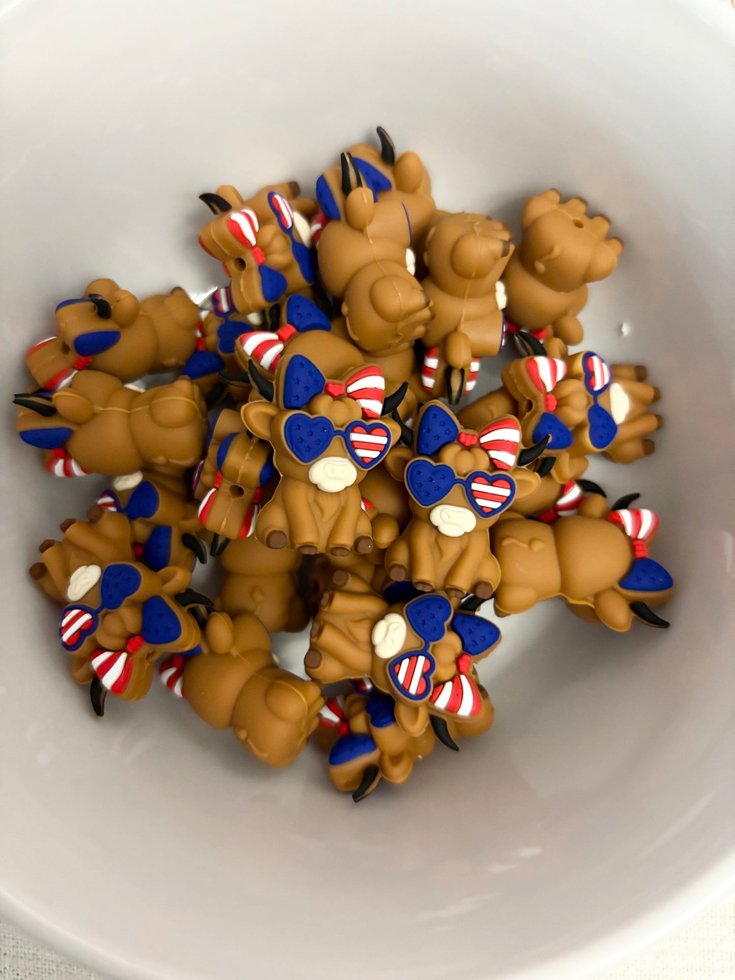 Patriotic Cow Focal Bead