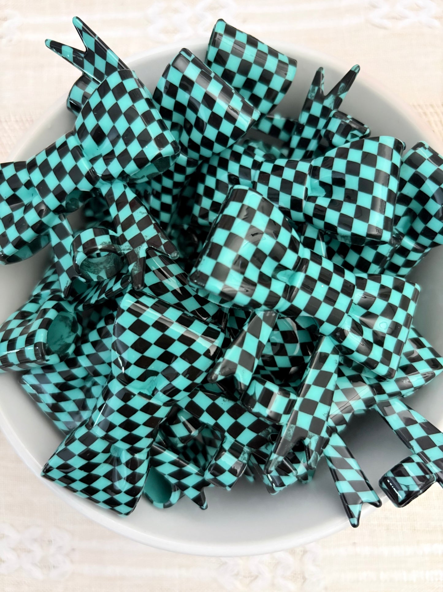 Teal Checkered Silicone Straw Topper