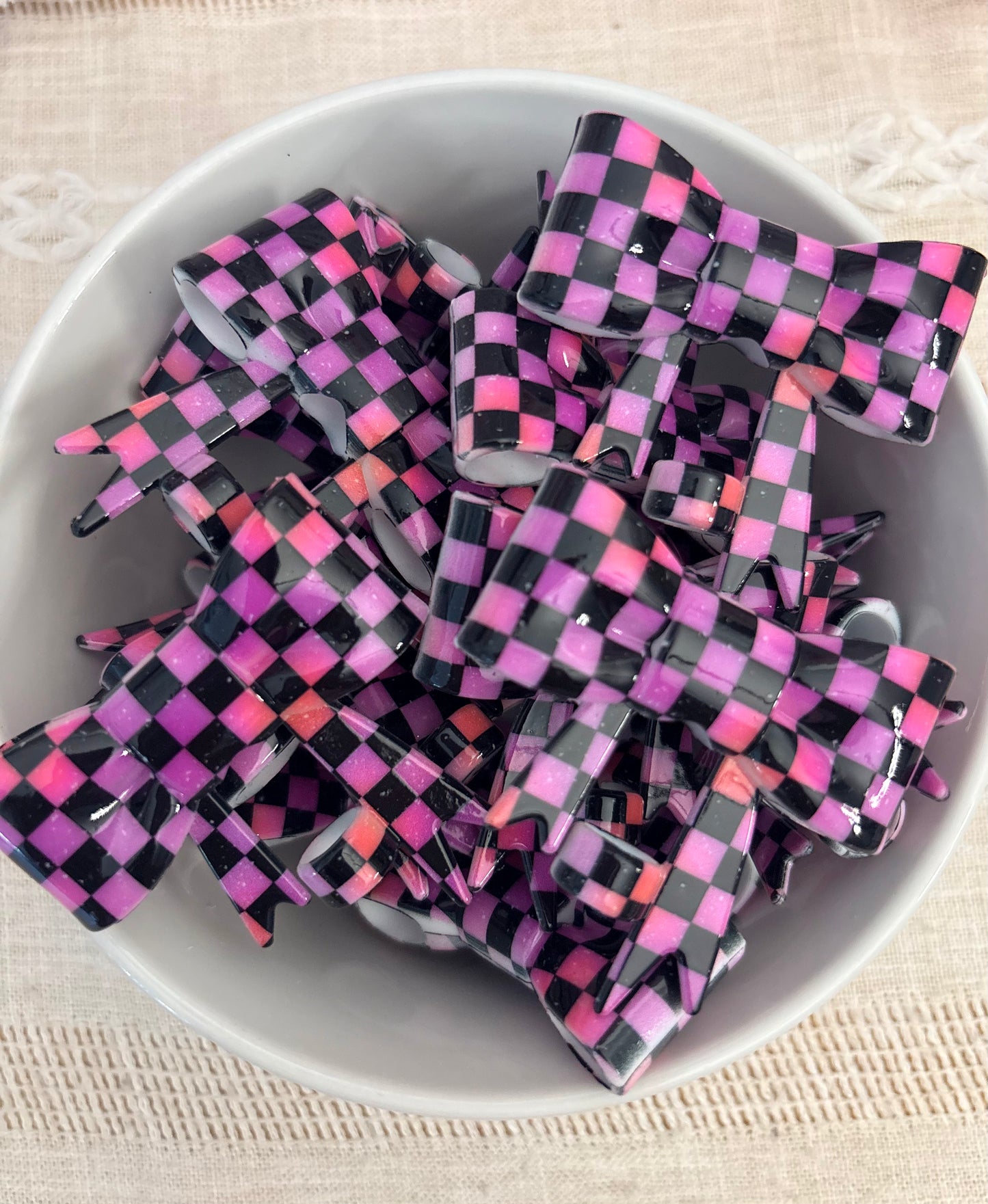 Checkered Pink and Orange Silicone Straw Topper