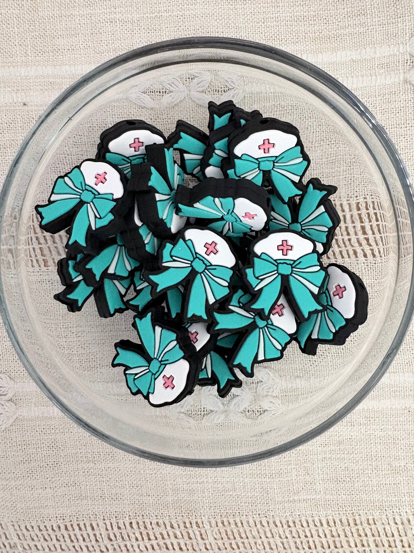 Teal Nurse Bow Focal Bead