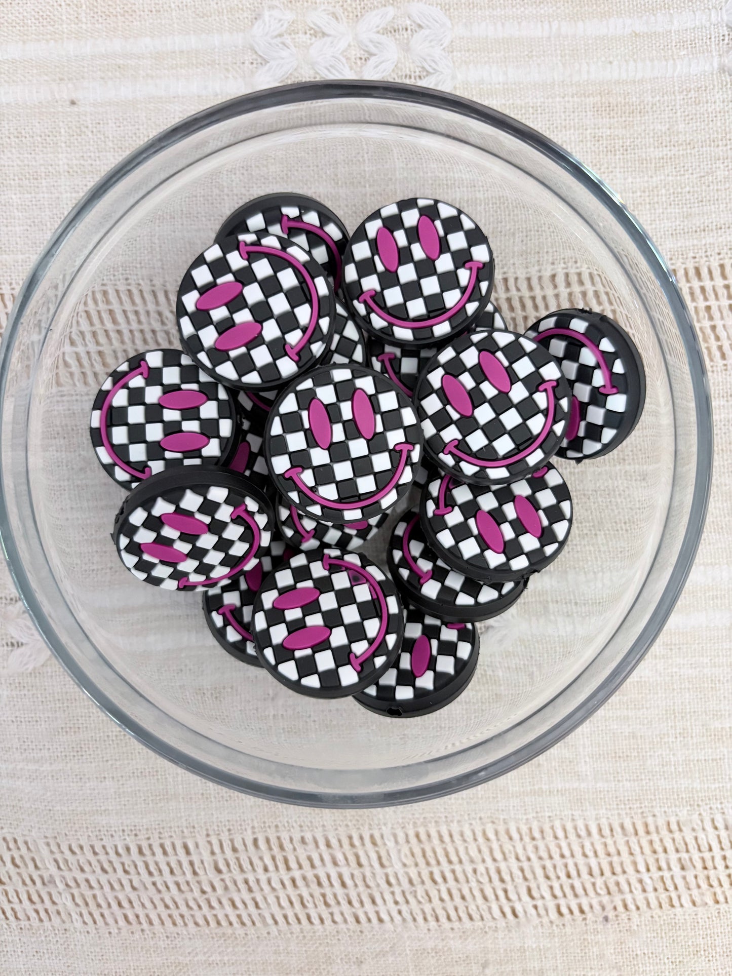 Checkered Smiley Focal Bead