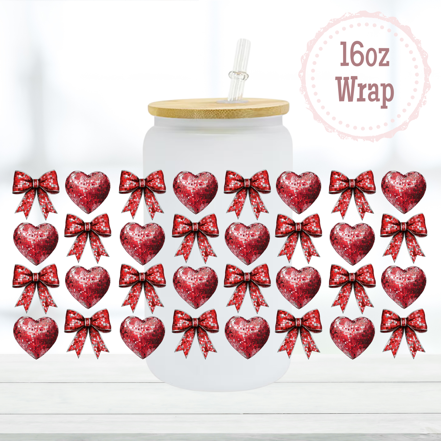 Glitter Hearts 16oz UVDTF Cup Wrap