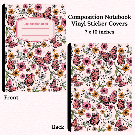 Pink Butterflies Composition Notebook Vinyl Cover